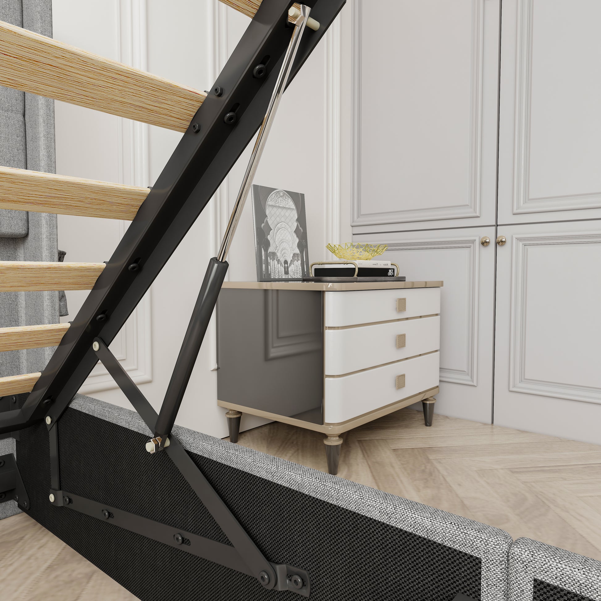 Queen Size Bed Frame With Storage Lift Up Storage Bed With Modern Wingback Headboard, Usb Ports Box Spring Not Required Queen Light Gray Metal Bedroom Contemporary Bed Frame Foam Linen Upholstered