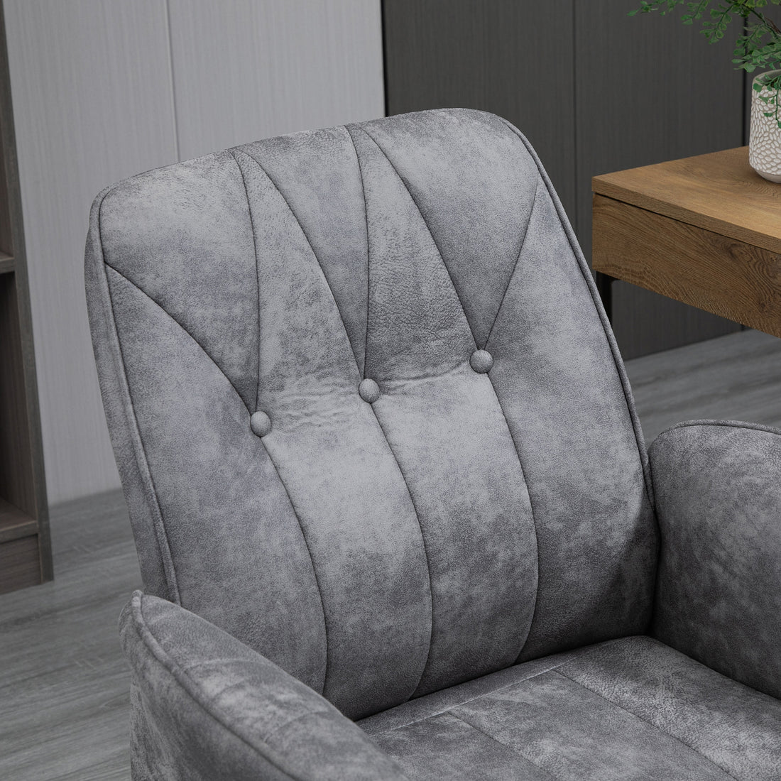 Vinsetto Microfiber Home Office Chair, Height Adjustable Button Tufted Computer Desk Chair With Swivel Wheels, Tilt Function And Padded Armrests, Light Gray Light Grey Steel