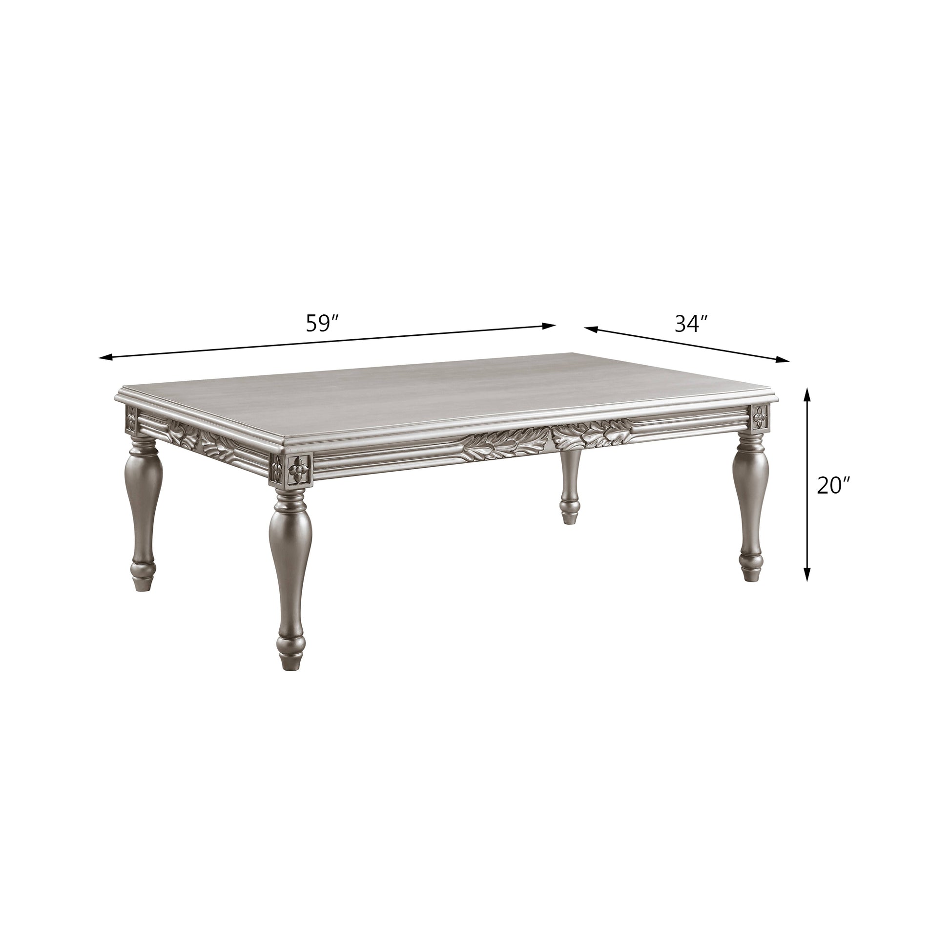Platinum Coffee Table Silver Primary Living Space Rectangular Solid Wood Mdf