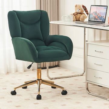 005 Velvet Fabric 360 Swivel Home Office Chair With Gold Metal Base And Universal Wheels,Green Solid Green Office Sponge Wipe Clean Modern Office Chairs Tufted Back Foam Swivel Velvet