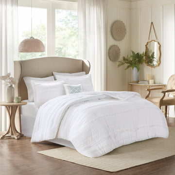 5 Piece Microfiber Ruffled Comforter Set White Queen Queen White Polyester