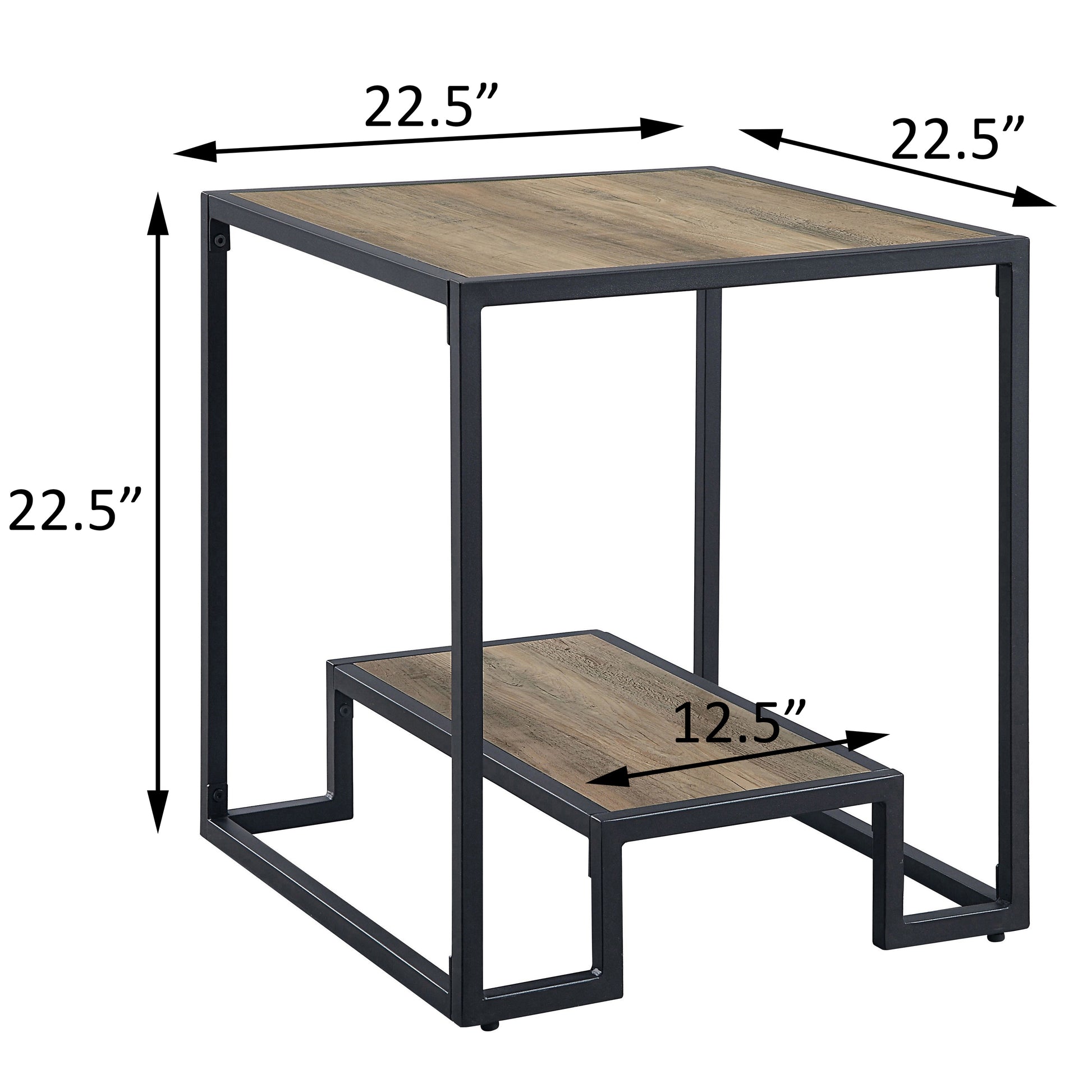 Rustic Oak And Black End Table With Open Shelf Black Brown Primary Living Space Industrial Shelves Rectangular Wood Metal Sled