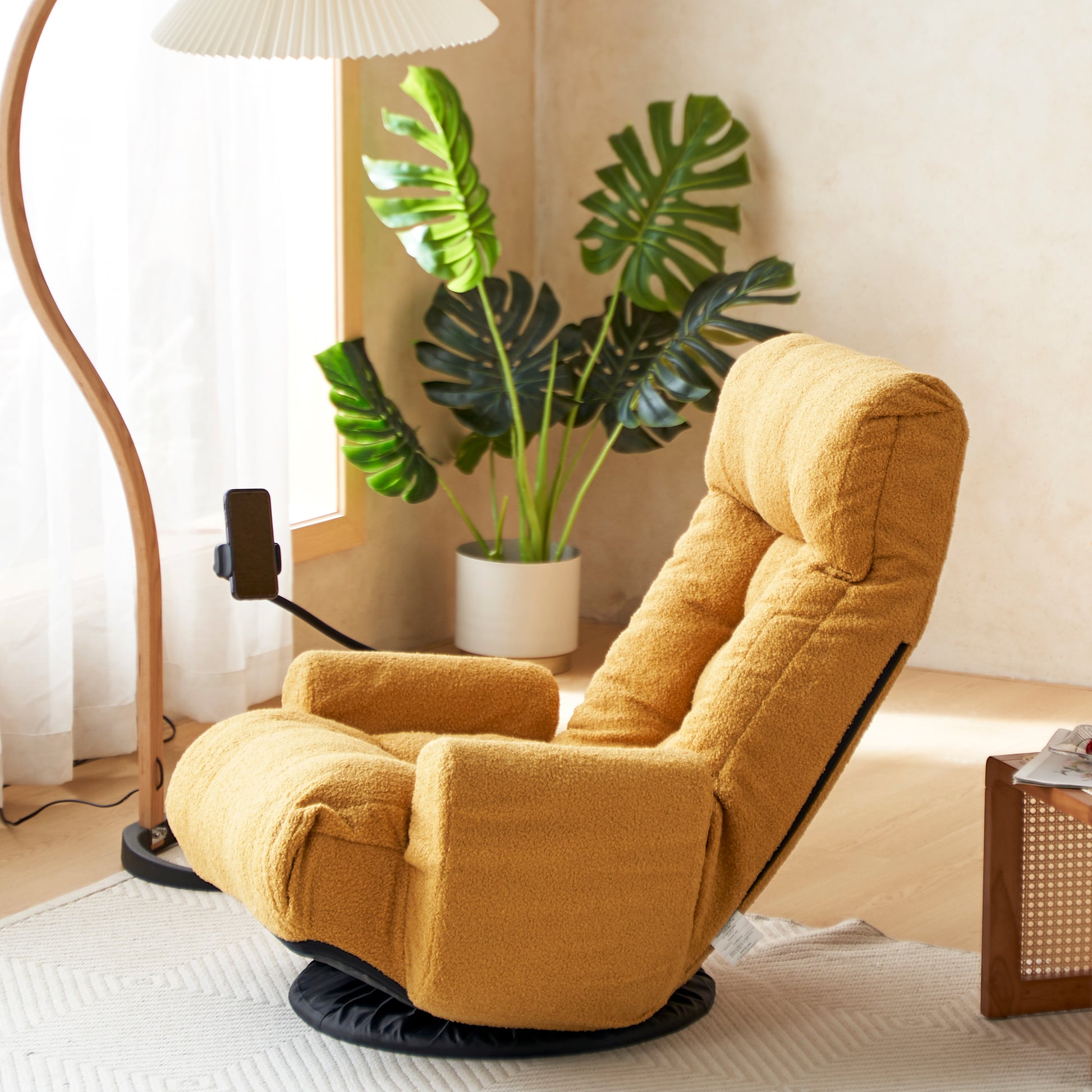 Adjustable Head And Waist, Game Chair, Lounge Chair In The Living Room, 360 Degree Rotatable Sofa Chair,Rotatable Seat Leisure Chair Deck Chair Yellow Metal Soft Cotton Metal
