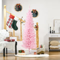 Homcom 6' Artificial Pencil Christmas Tree, Slim Xmas Tree With 390 Realistic Branch Tips And Plastic Stand, Pink Pink Plastic