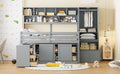 Full Size Wooden Loft Bed Big Storage With Under Bed Desk, With Drawers, With Shelves, Gray Full Gray Plywood