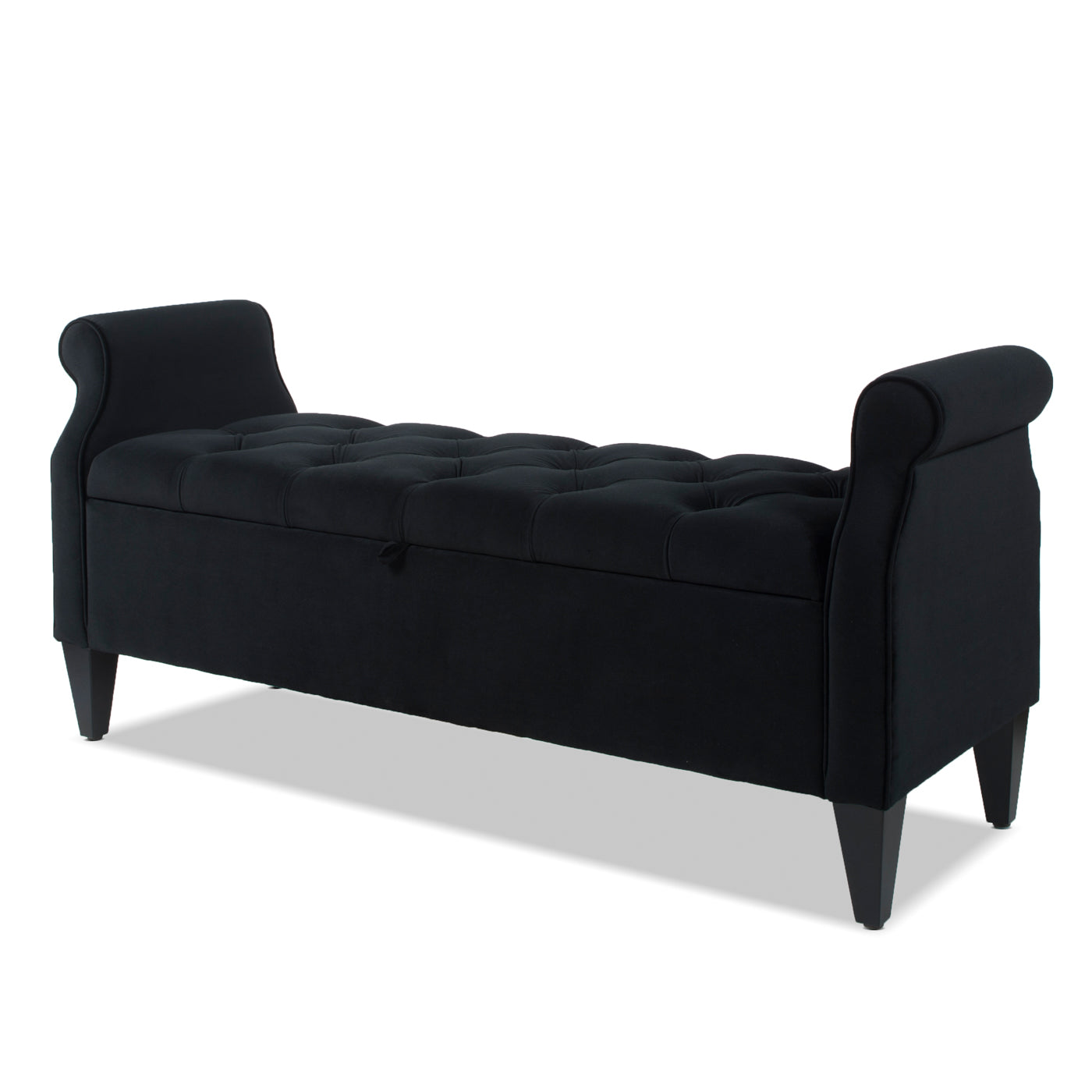 Jacqueline 57.5" Tufted Roll Arm Storage Bench, Anthracite Black Velvet Anthracite Foam Velvet