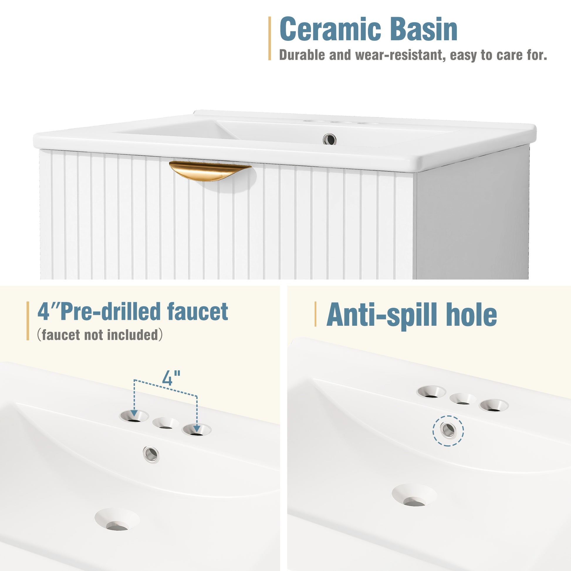 Modern 24 Inch Wall Mounted Bathroom Vanity With 2 Drawers, White Ideal For Small Bathrooms White Bathroom Mdf