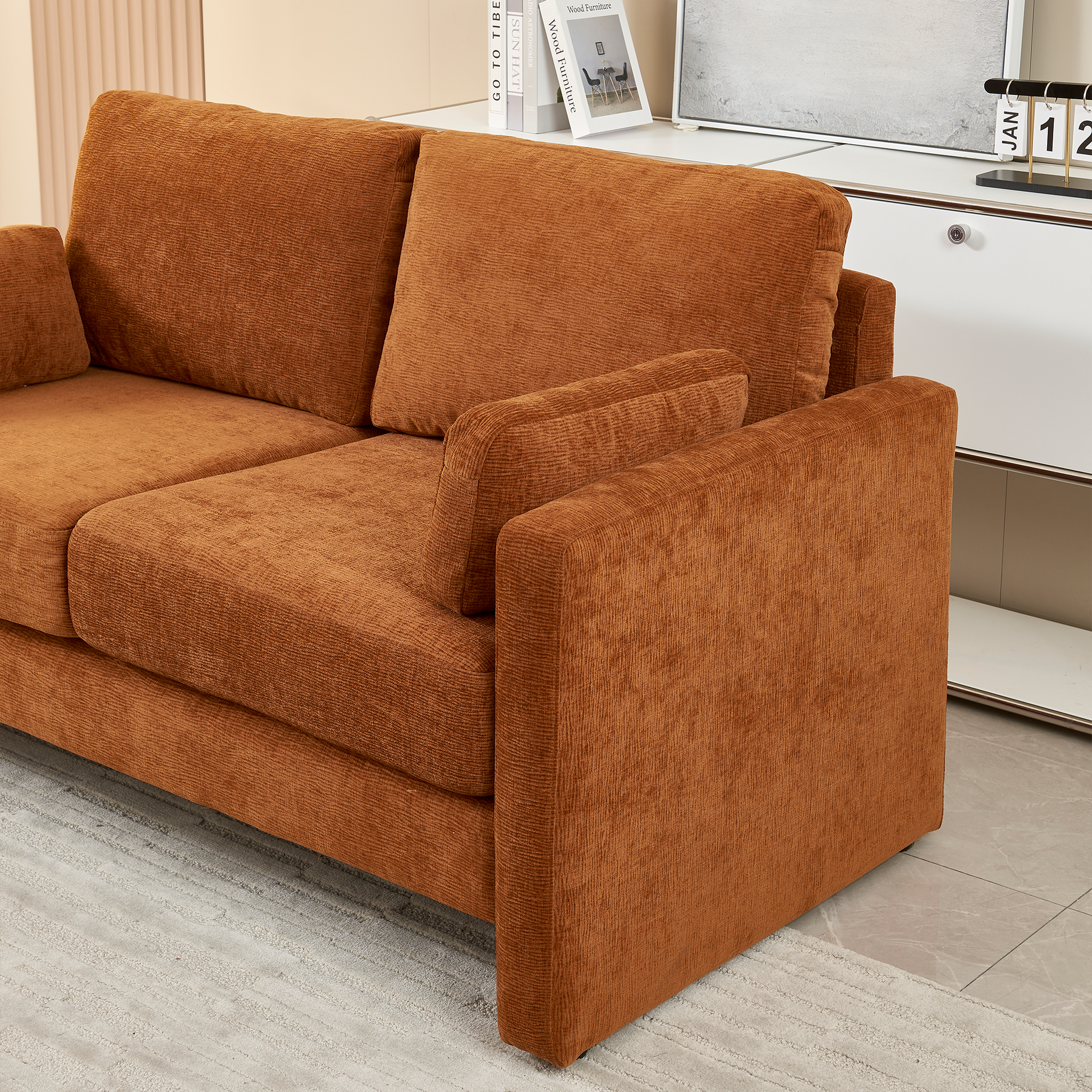 58.66" Small Modern Loveseat Sofa, Mid Century Chenille Fabric 2 Seat Couch Beautiful Seat With Back Cushions, Accent Sofa Couch For Living Room, Bedroom And Small Space Orange Wood Foam Chenille 2 Seat