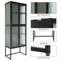 Stylish 4 Door Tempered Glass Cabinet With 4 Glass Doors Adjustable Shelves U Shaped Leg Anti Tip Dust Free Fluted Glass Kitchen Credenza Black Black Tempered Glass Sheet Metal Plastic