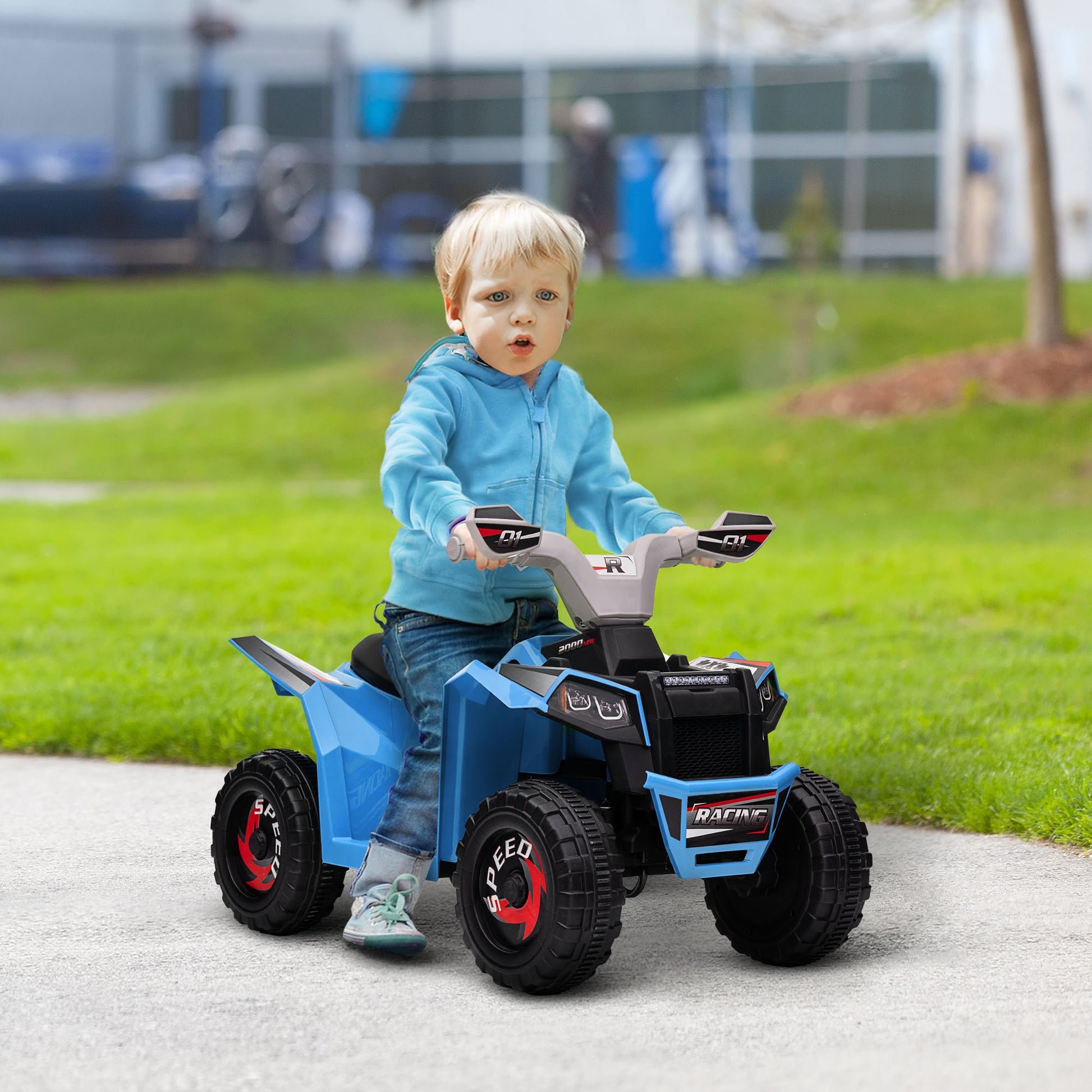 Aosom Kids Atv Quad Car, 6V Four Wheeler For Kids With Forward Backward Function, Wear Resistant Wheels For Toddlers Ages 18 36 Months, Blue Blue Plastic