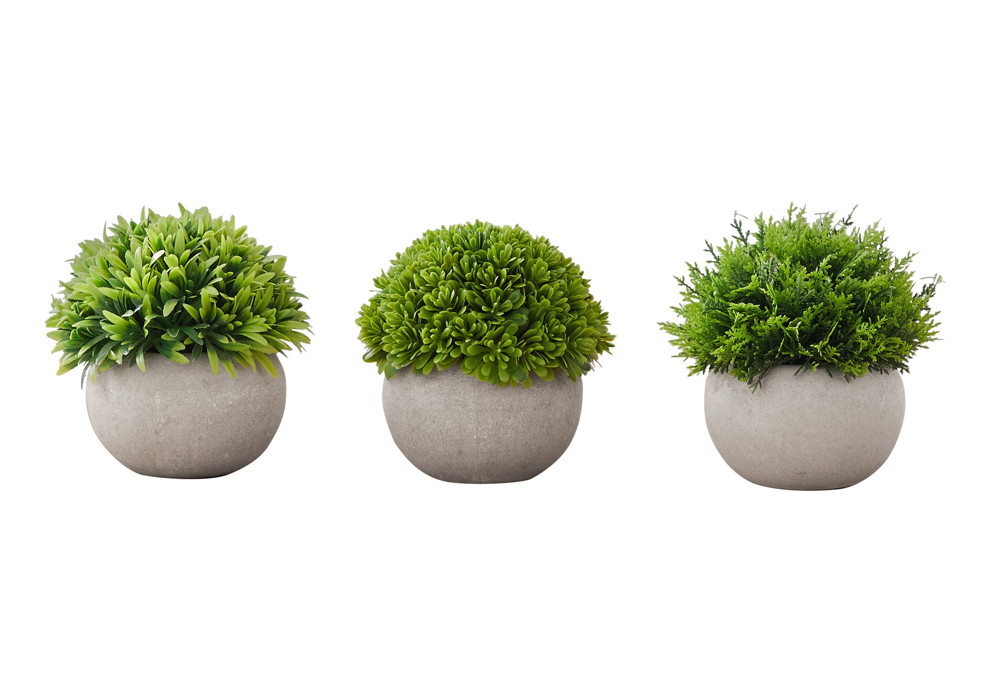 Artificial Plant, 5" Tall, Grass, Indoor, Faux, Fake, Table, Greenery, Potted, Set Of 3, Decorative, Green Plants, Grey Pots Green Foam Plastic