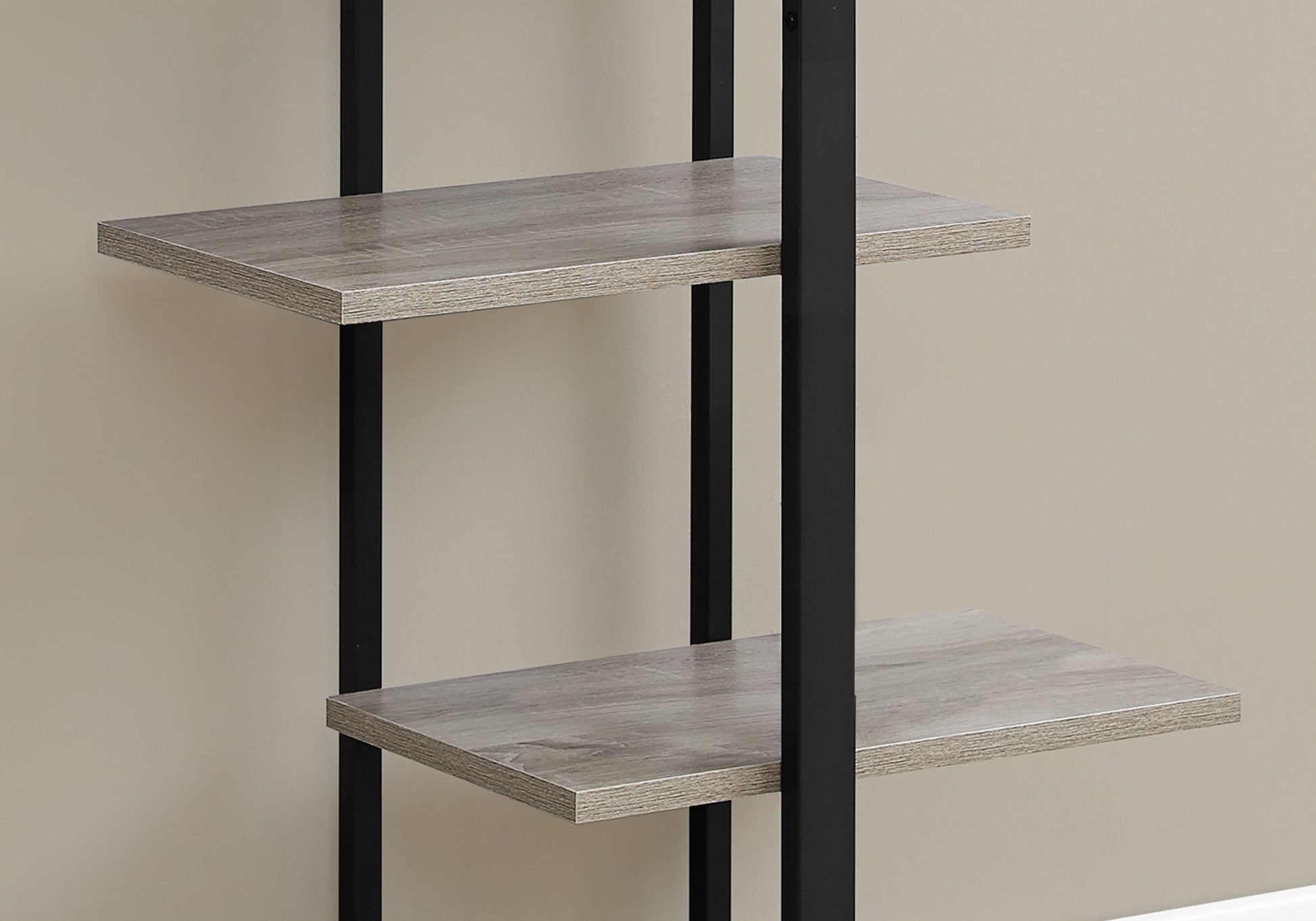 Bookshelf, Bookcase, Etagere, 5 Tier, 60"H, Office, Bedroom, Brown Laminate, Black Metal, Contemporary, Modern Taupe Mdf