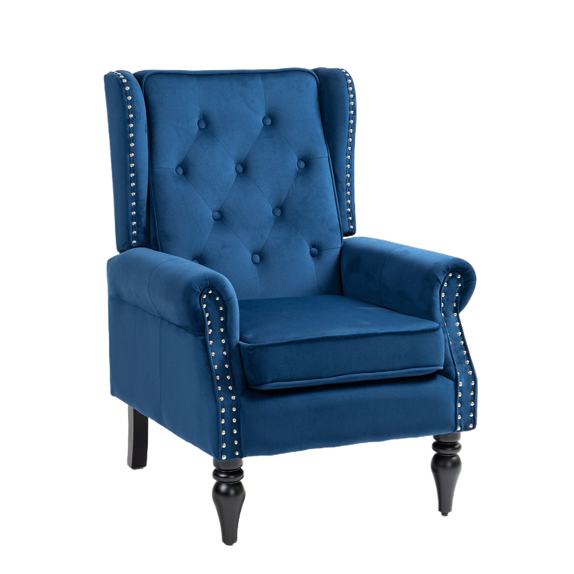 Coolmore Wood Frame Armchair, Modern Accent Chair Lounge Chair With Sturdy Wood Legs For Living Room Bedroom Navy Navy Foam Velvet