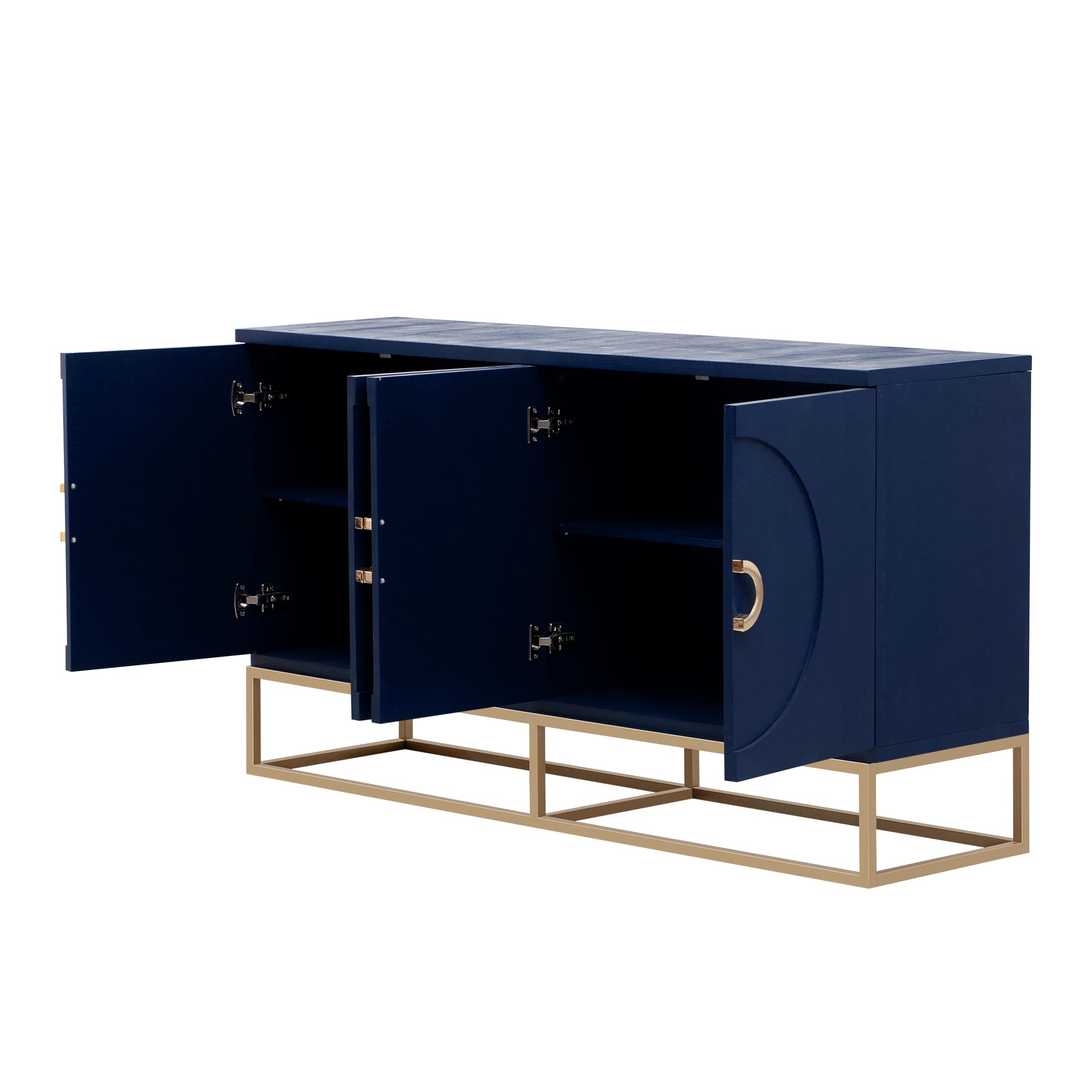 Four Door Metal Handle Storage Cabinet, Adjustable Shelves, Suitable For Corridor, Entrance, Living Room, Study Navy Blue Mdf