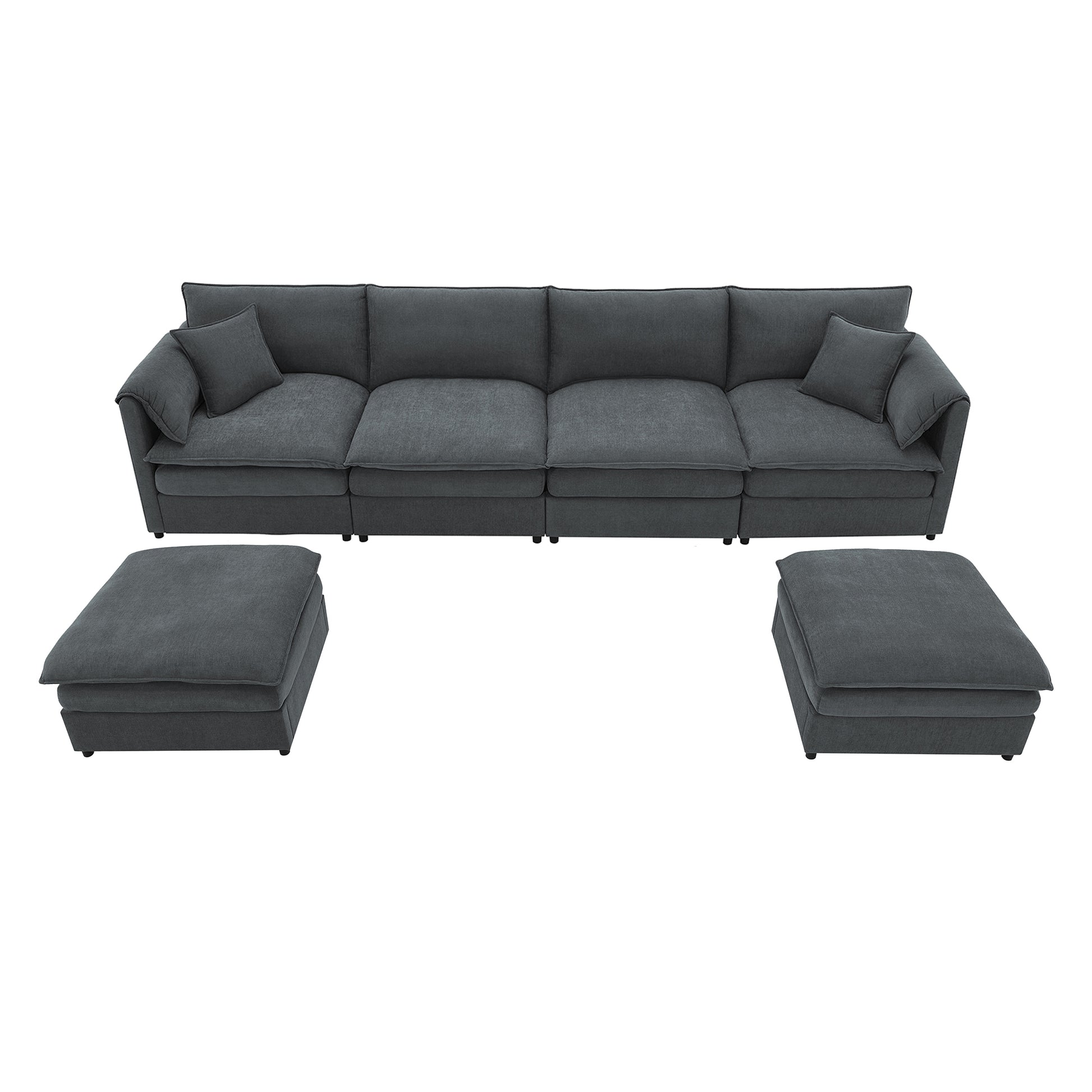 134*66" Chenille Modular Sectional Sofa,U Shaped Cloud Couch Set With Double Cushions ,6 Seat Sleeper Sofa Bed With Ottomans,Oversized Indoor Furniture For Living Room, 3 Colors Dark Gray Chenille 6