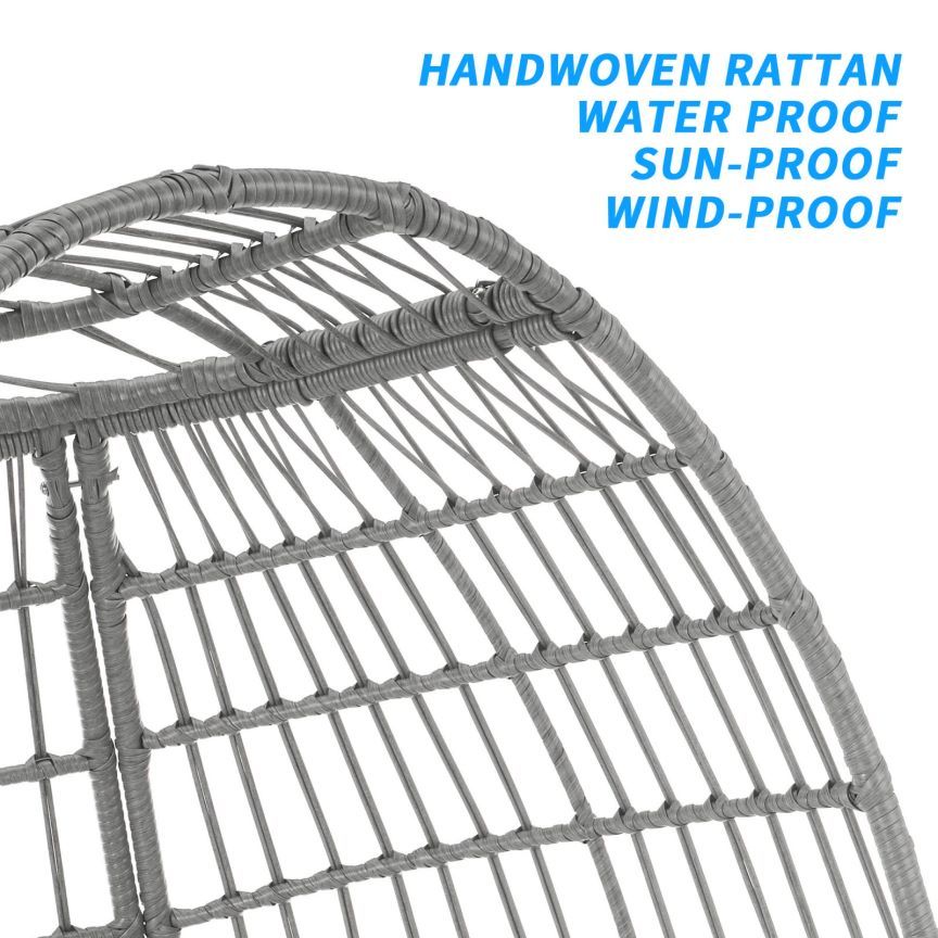 Large Outdoor Egg Chair, Indoor Patio Wicker Basket Chair With Cushion, Rattan Egg Chairs For Bedroom, Outside, Balcony,Grey Grey Pe Rattan Iron