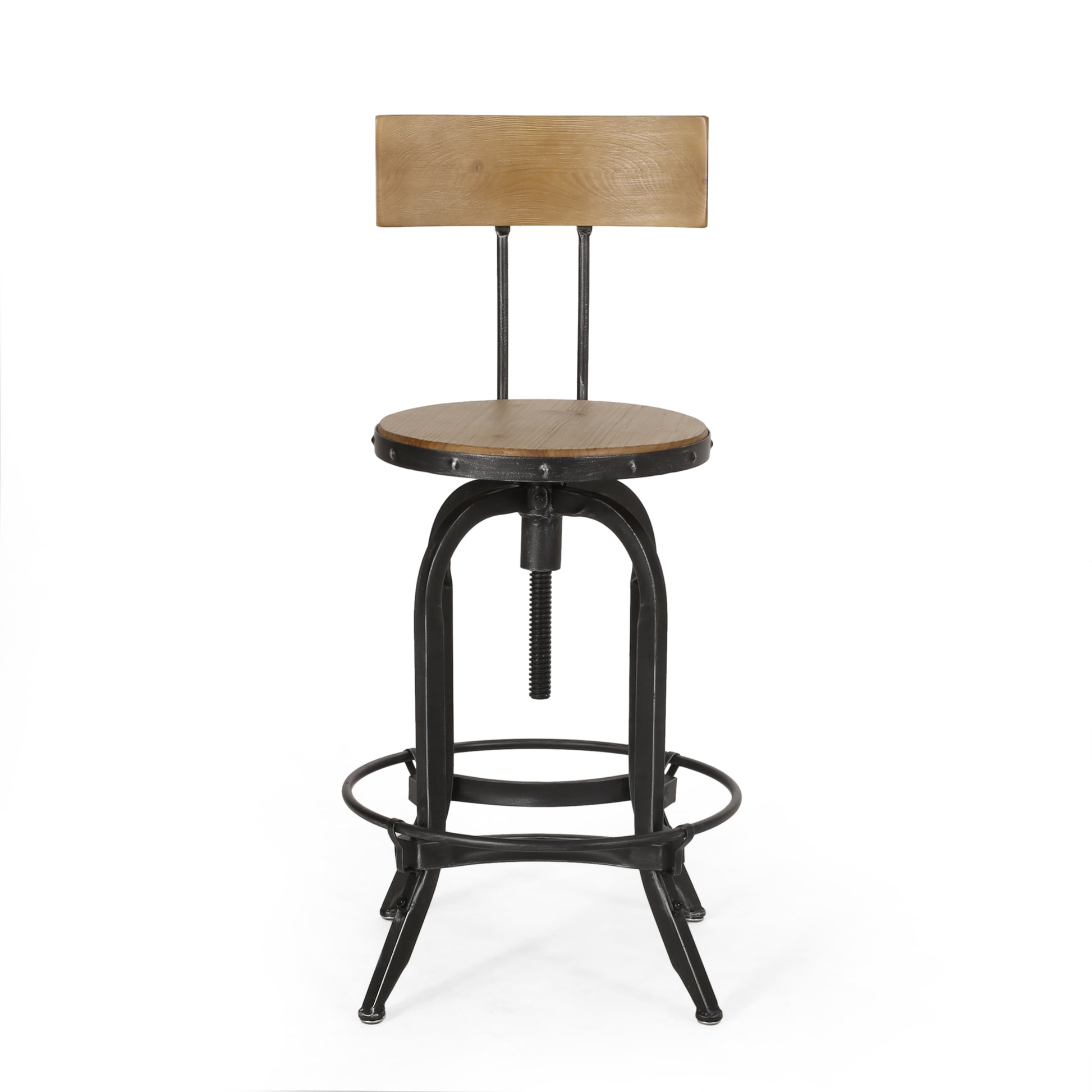 Adjustable Height Swivel Barstools With Fir Wood Set Of 2 Natural Metal & Wood