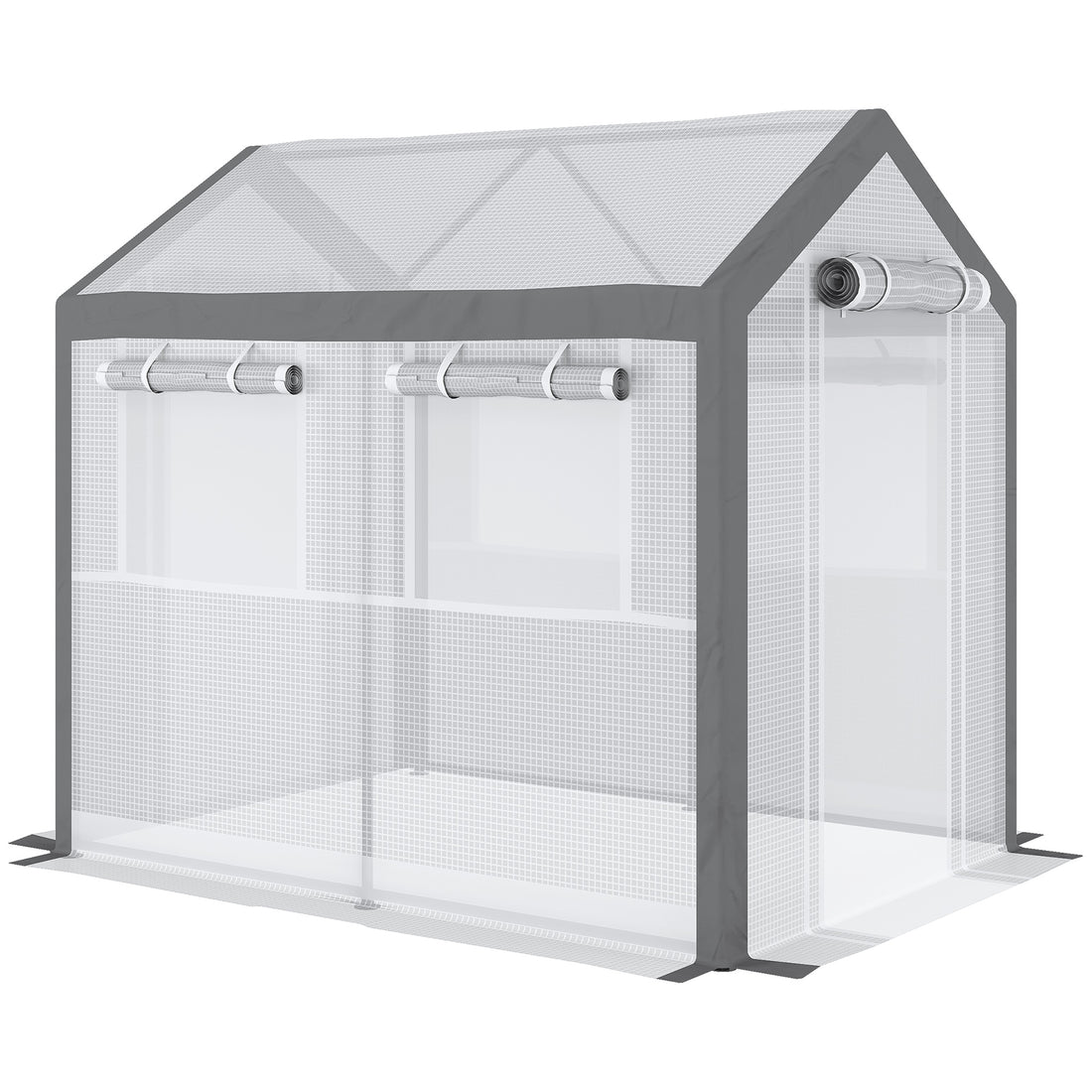 Outsunny 8' X 6' X 7.5' Walk In Greenhouse, Outdoor Gardening Canopy With 6 Roll Up Windows, 2 Zippered Doors & Weather Cover, White White Steel