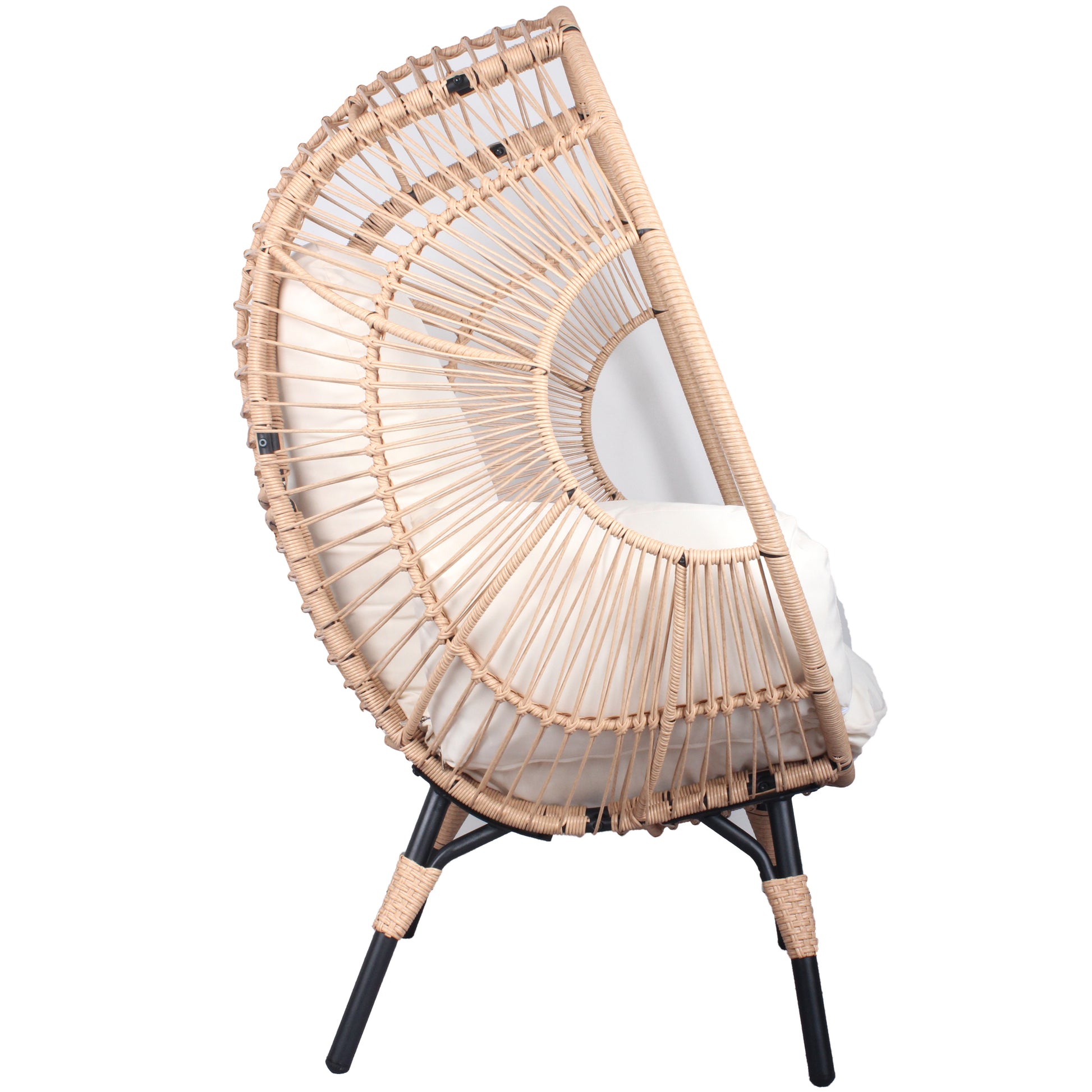 3 Pieces Patio Egg Chairs Model 2 With Side Table Set,Natural Color Pe Rattan And Beige Cushion Yes Natural Complete Patio Sets Foam Steel