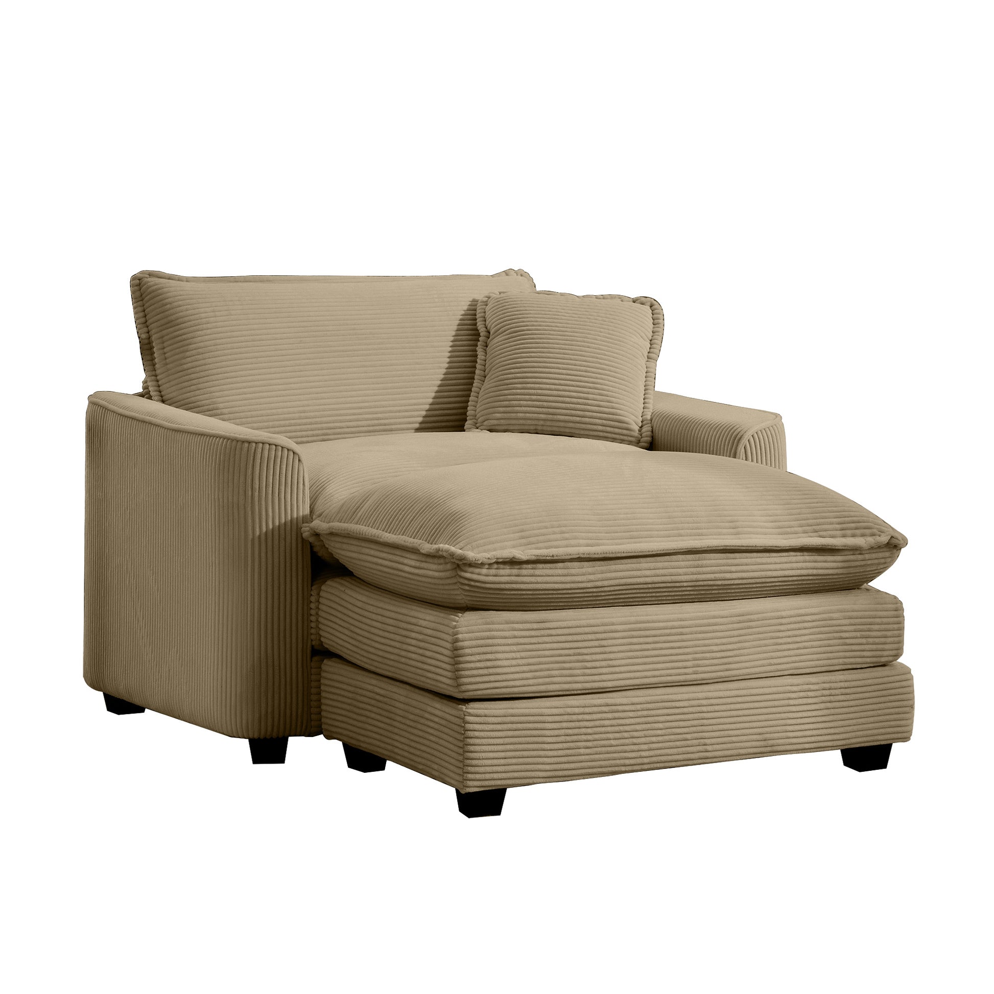 Comfortable Single Chair Deep Seat Sofa With Footstool With One Pillow, Suitable For Living Room And Bedroom, Club Multiple Occasions, Tan Corduroy Fabric Tan Corduroy 1 Seat