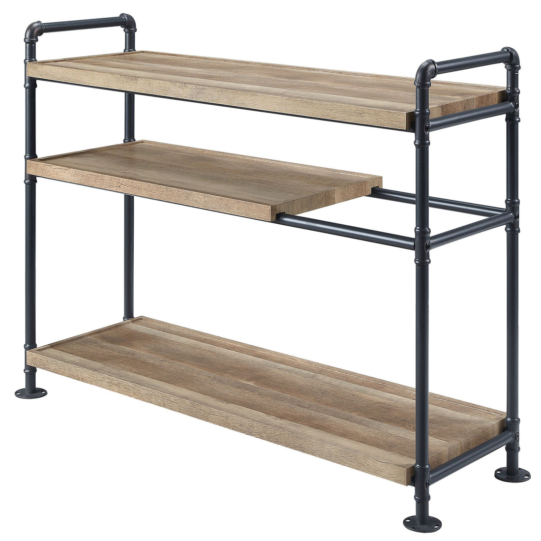 Mankato Oak And Sandy Black 3 Shelf Bookshelf 3 Oak Horizontal Open Back Wood Oak Wood Metal