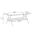 Rectangle Coffee Table With Tempered Glass Top And White Metal Legs, Modern Table For Living Roomtransparent Glass Transparent Tempered Glass