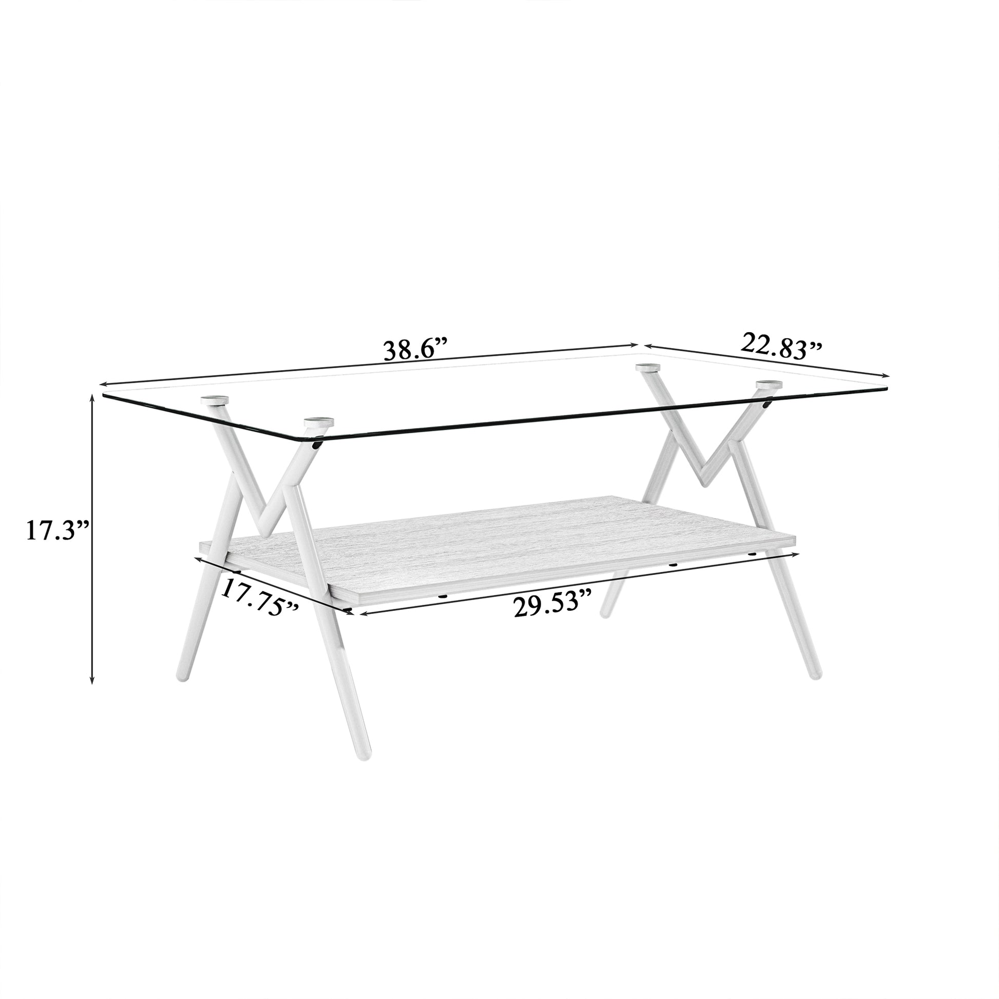 Rectangle Coffee Table With Tempered Glass Top And White Metal Legs, Modern Table For Living Roomtransparent Glass Transparent Tempered Glass