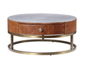 Aluminum And Cocoa Storage Coffee Table Brown Gold Primary Living Space Drawers Round Leather Sled