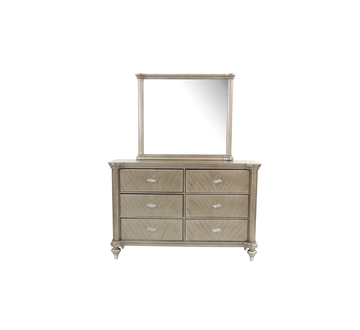 Luxury Antique Silver Champagne Finish Dresser W Mirror Storage Space Drawers Bedroom Furniture Antique Silver Bedroom Contemporary,Industrial,Modern,Transitional Rubberwood Solid Wood