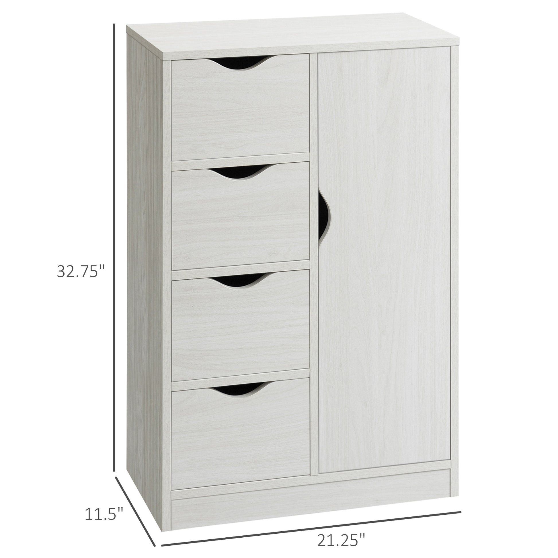 Homcom Freestanding Storage Cabinet, Bathroom Floor Cabinet With 4 Drawers And Door, White Wood Grain White Engineered Wood