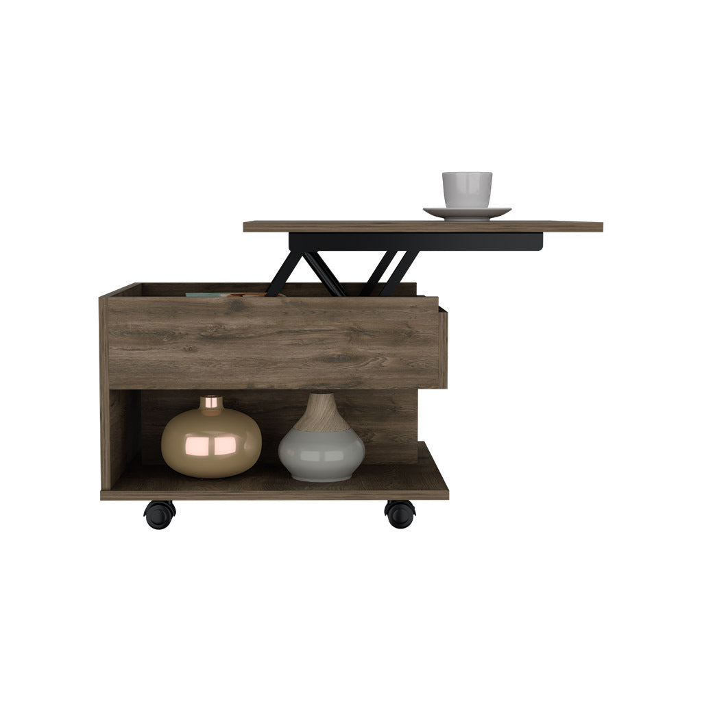 Luanda Lift Top Coffee Table, Casters, One Shelf Dark Brown Brown Freestanding Rectangular Coffee & End Tables Rectangular Particle Board Particle Board