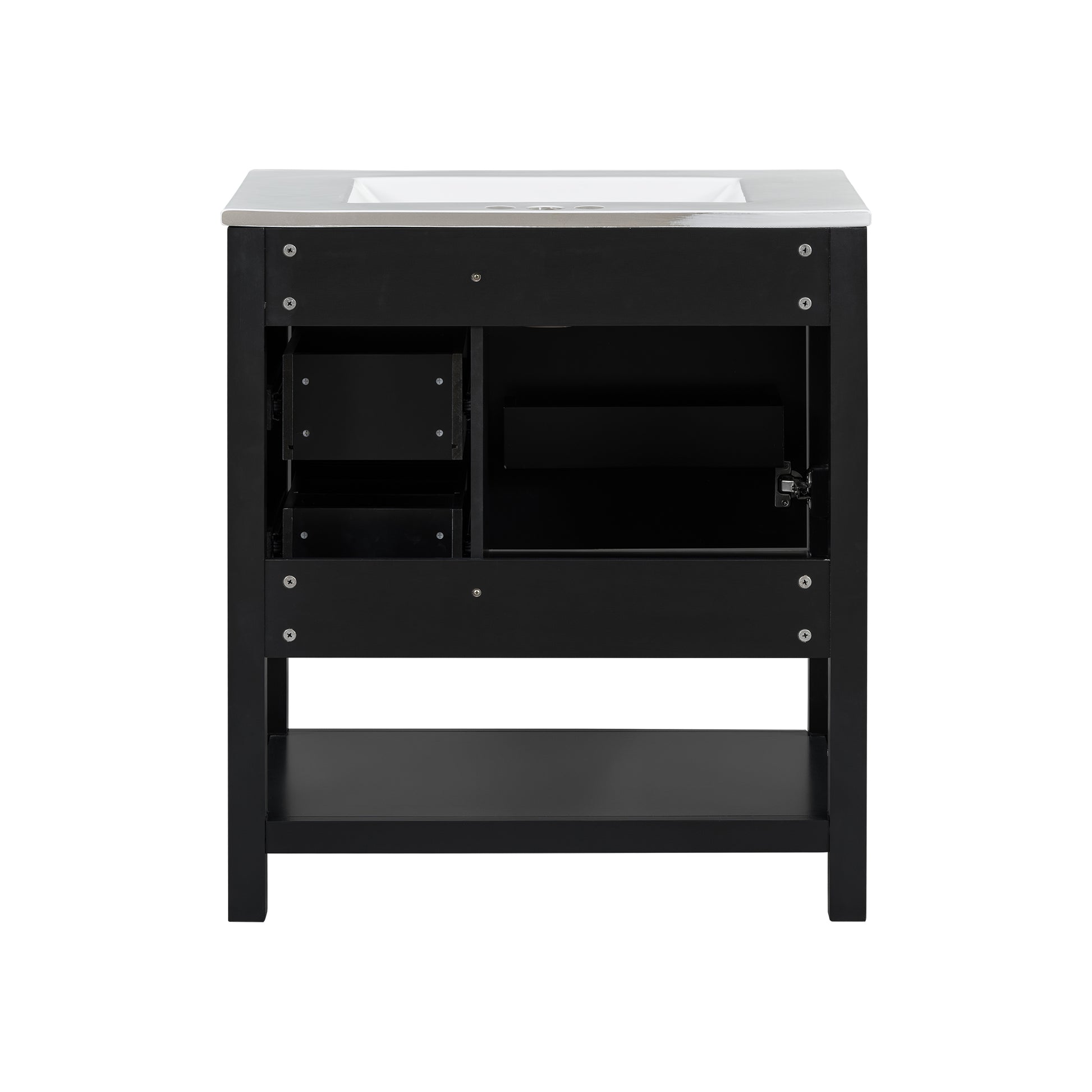 30Inch Transitional Style Bathroom Vanity Cabinet Combo With Ceramic Sink,Soft Close Door Black Bathroom Solid Wood Mdf