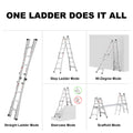 17Ft Multi Position Foldable Aluminum Ladder, A Frame And Straight Ladder, Ansi 250Lbs Grey Aluminium Alloy