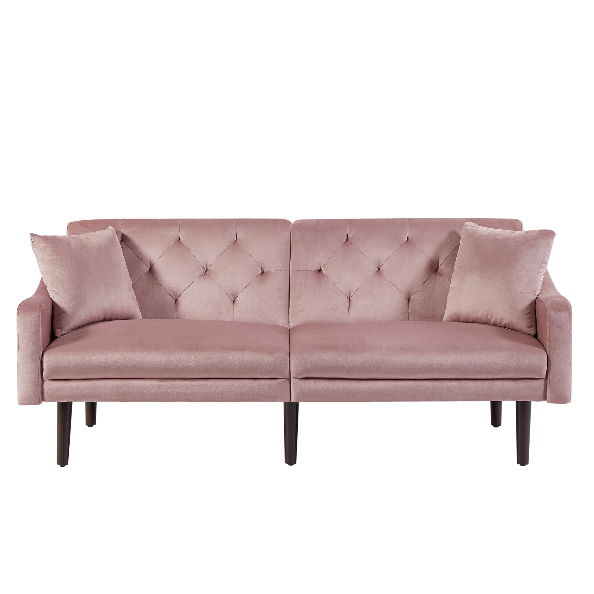 Sofa Bed With Armrests,74 Inch Variable Bed Pink White Wood Medium Firm Eucalyptus Foam Velvet 3 Seat