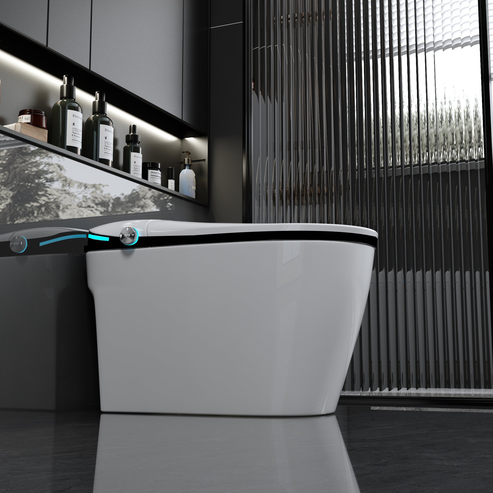 Luxury Smart Toilet With Bidet Seat Built In, Intelligent Toilet Auto Open Close Seat, Foot Sensor, Led Display,Night Light, Warm Water & Dryer,White White Bathroom Porcelain