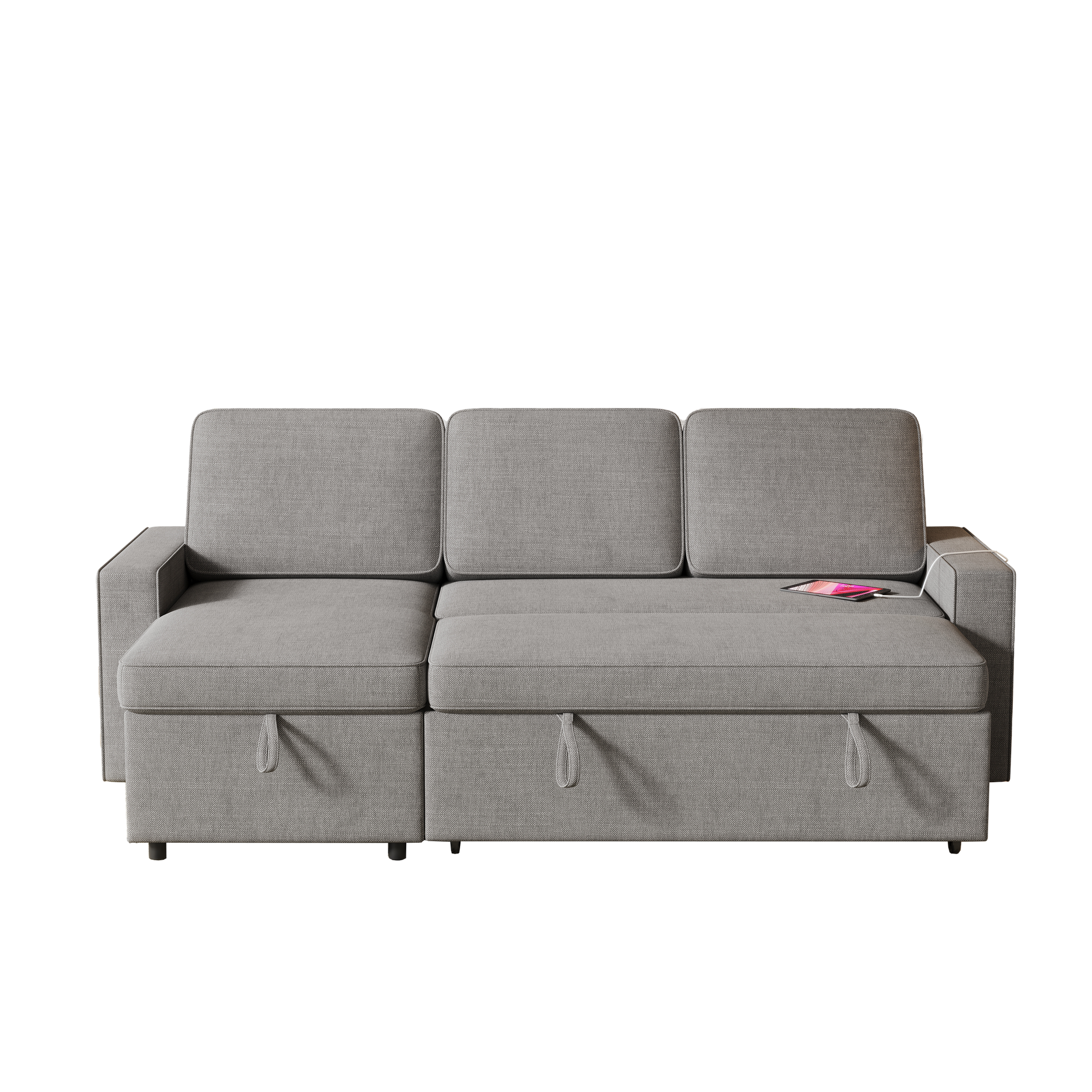 85.8" Pull Out Sleeper Sofa L Shaped Couch Convertible Sofa Bed With Storage Chaise And Storage Racks,With Usb Port And T Pyce Port Dark Grey Fabric 3 Seat