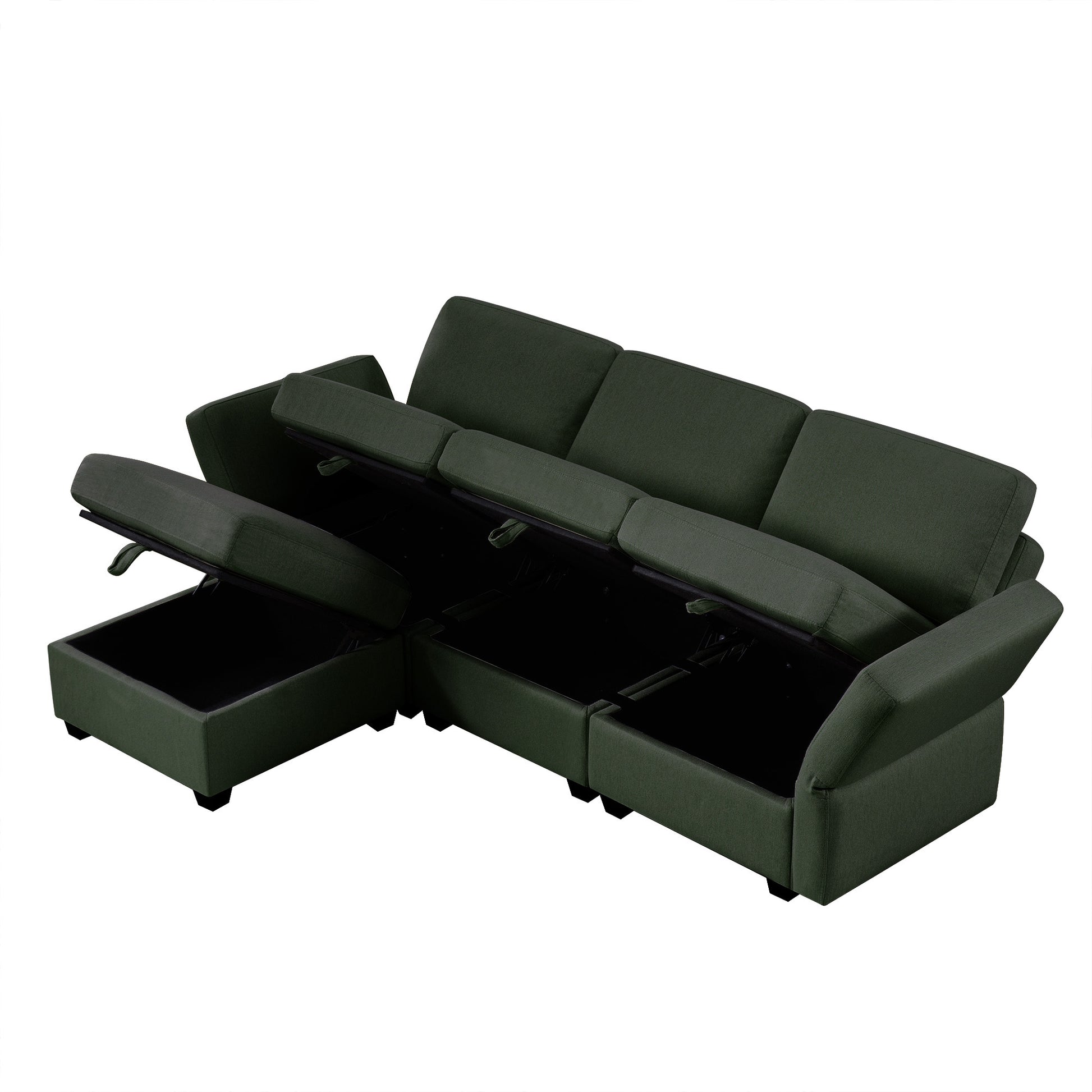 Convertible Sectional Sofa With Chaise, L Shaped Sofa Couch Modular Sectional Sofa With Storage Seats, Adjustable Arms And Backs Green Green Polyester 3 Seat