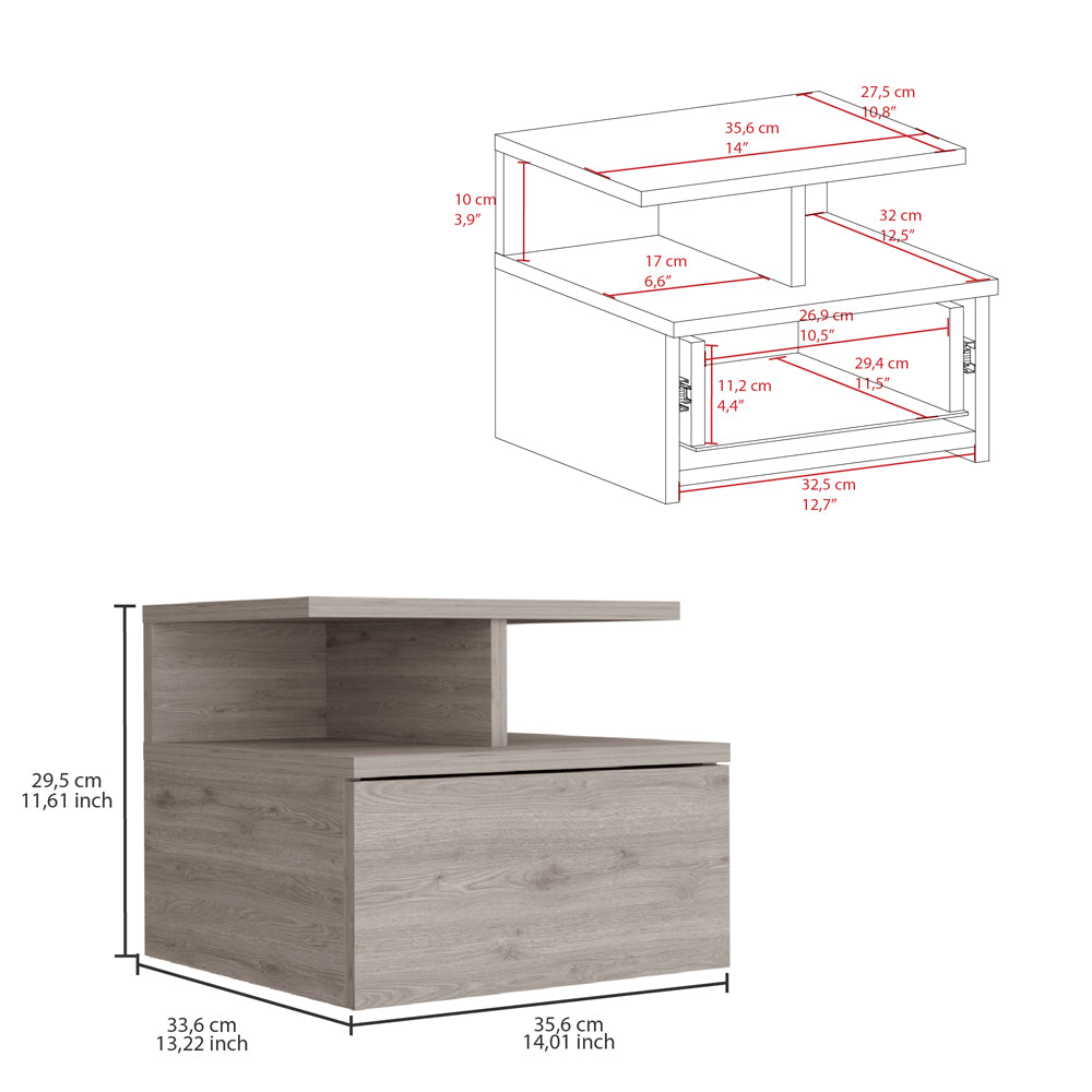 Adele Floating Nightstand With Drawer And Open Storage Shelves Grey 1 Drawer Bedroom Open Storage Modern Shelf Particle Board Engineered Wood