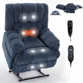 Dual Motor Heat Massage Infinite Position Up To 350 Lbs Electric Power Lift Recliners With Power Remote, Medium Firm And Heavy Duty, Blue Blue Chenille Power Remote Metal Primary Living Space Medium Firm Pillow Back Heavy Duty American Design Pine Pillow