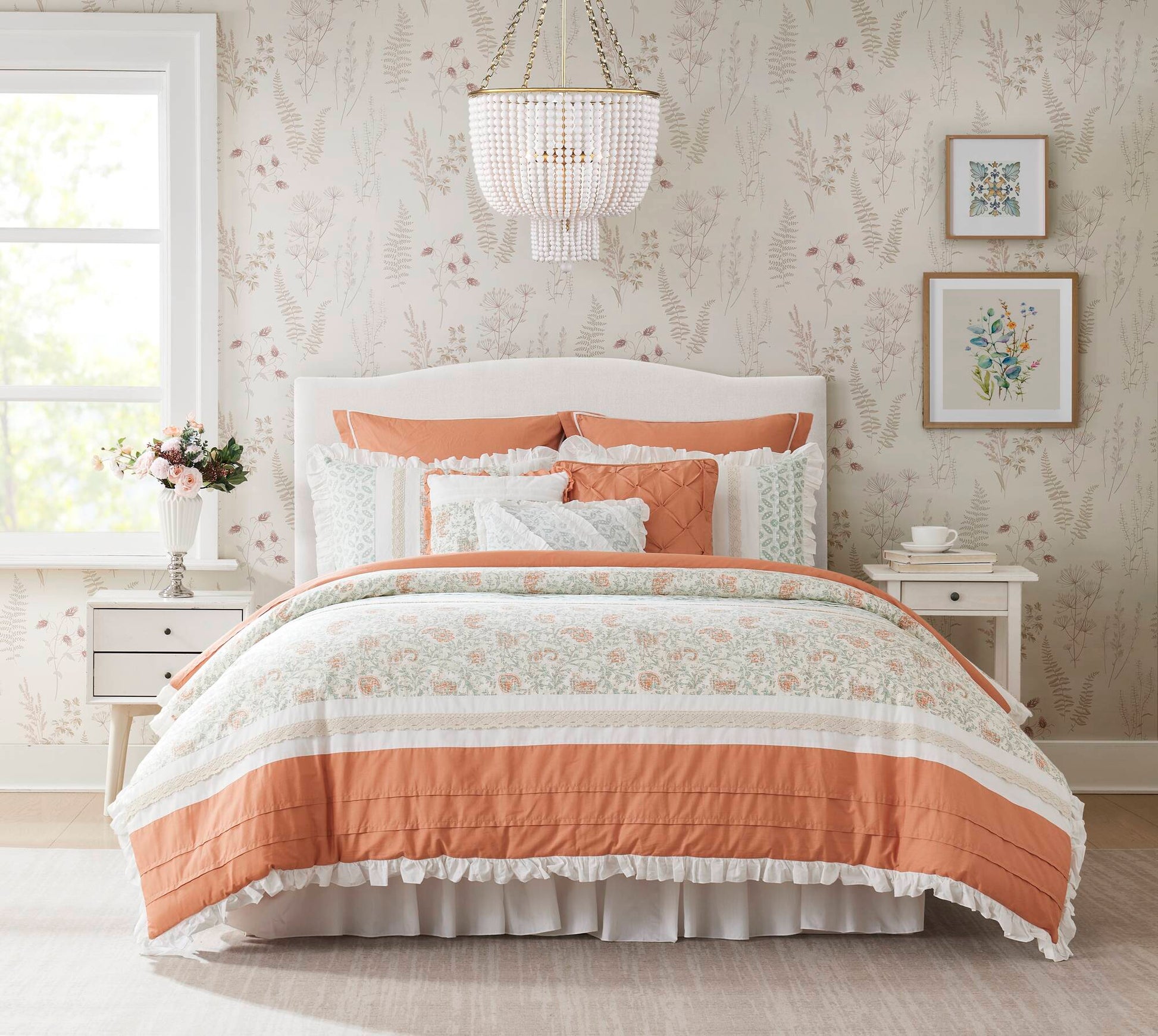 9 Piece Cotton Percale Comforter Set Coral King King Coral Polyester