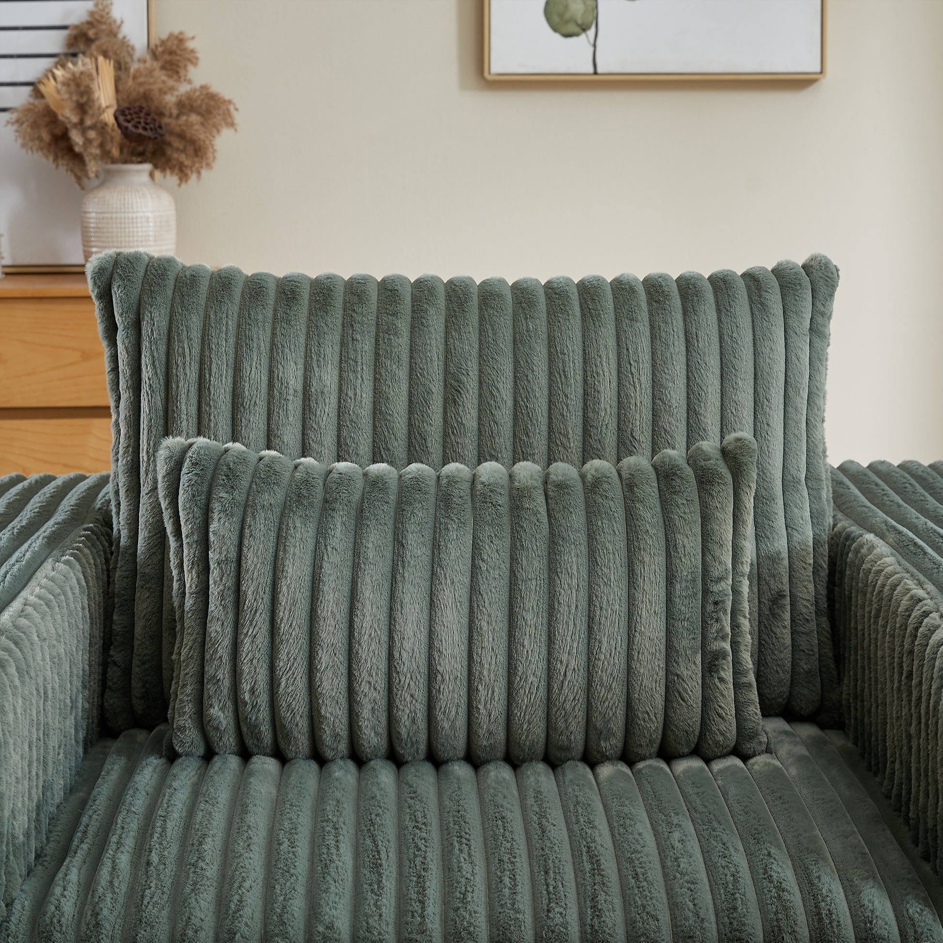 62.5 Inch Corduroy Sponge Sofa Lounge Chair With Removable Footrest,No Assembly Required,Fluffy Modern Sleeper Chair For Indoor Living Room Bedroom Army Green Foam Corduroy 1 Seat