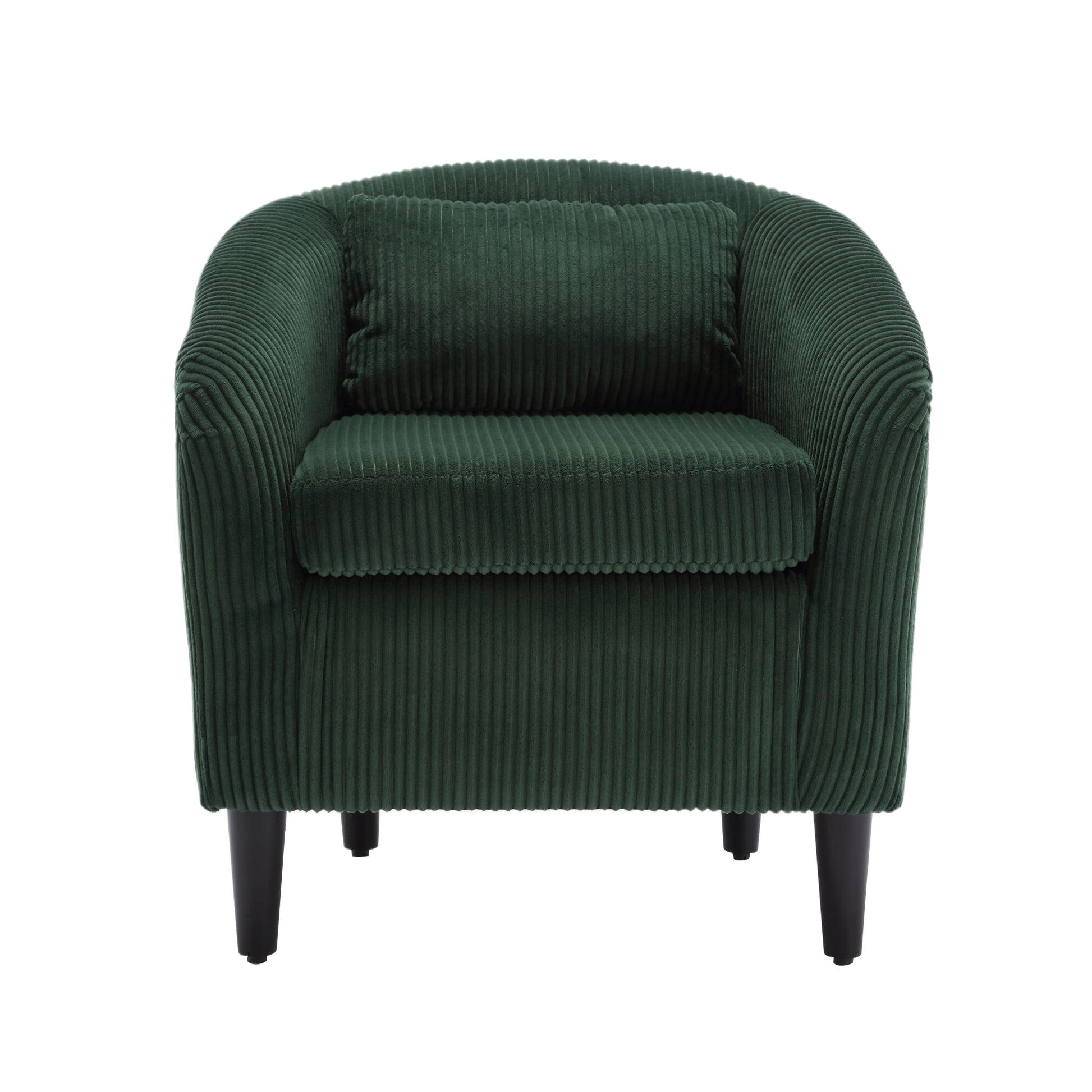 Coolmore Living Room Accent Barrel Chair, Century Modern Style Decorative Chair, Armchair For Living Room With Thick Cushions And Pillows, Comfy Single Sofa Chair, Chair With Wooden Legs Emerald Corduroy