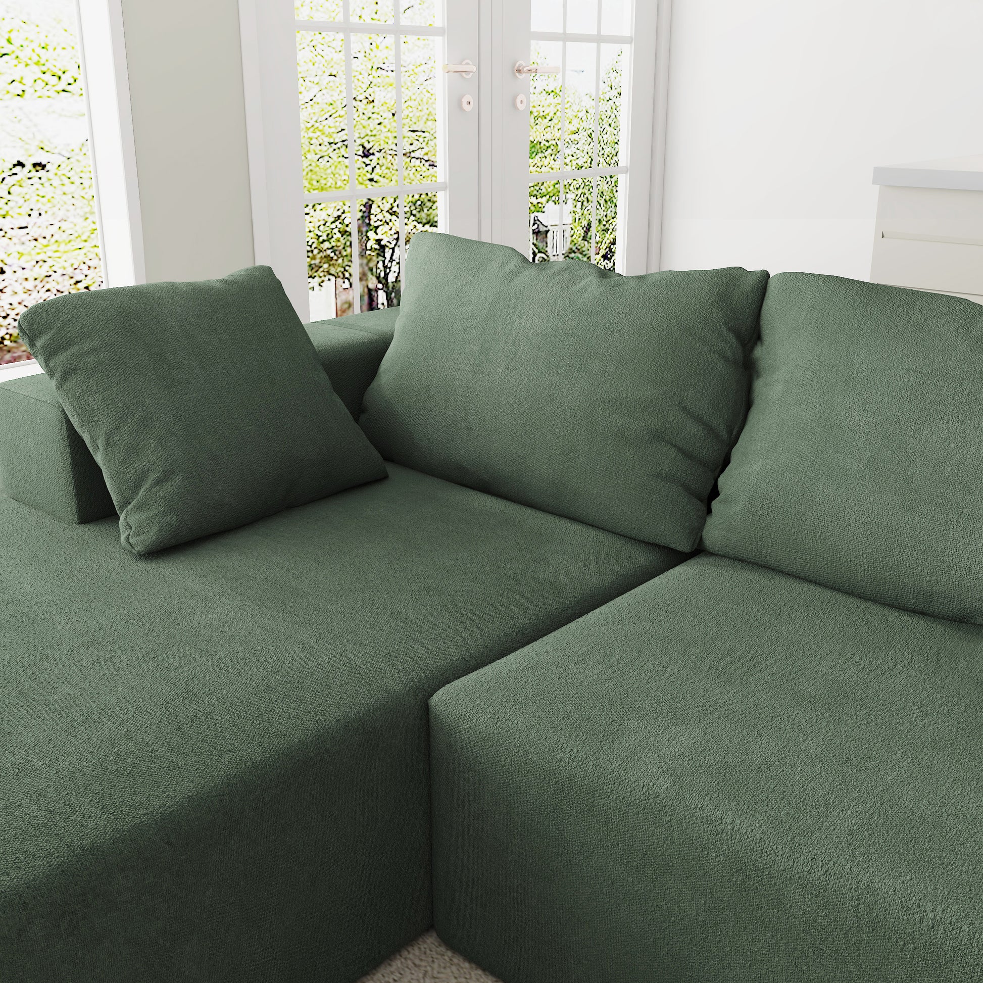 Modern Upholstered Sectional Sofa Couch Set,Modular 108" L Shaped Sectional Living Room Sofa Set With 6 Pillows,Free Combination Sofa Couch For Living Room,Bedroom Left Chaise Green Foam Chenille 3 Seat