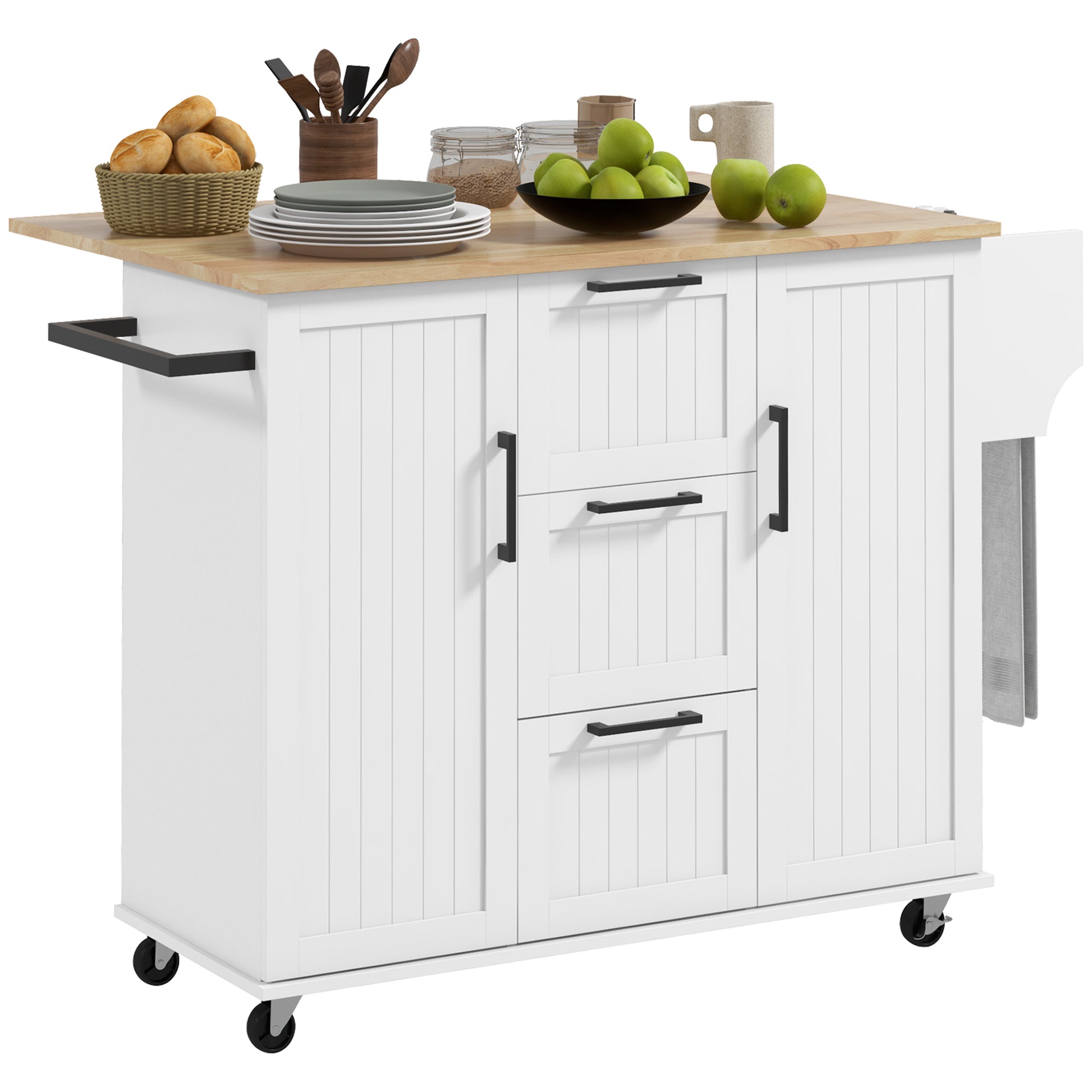 Homcom Kitchen Island With Drop Leaf, Rolling