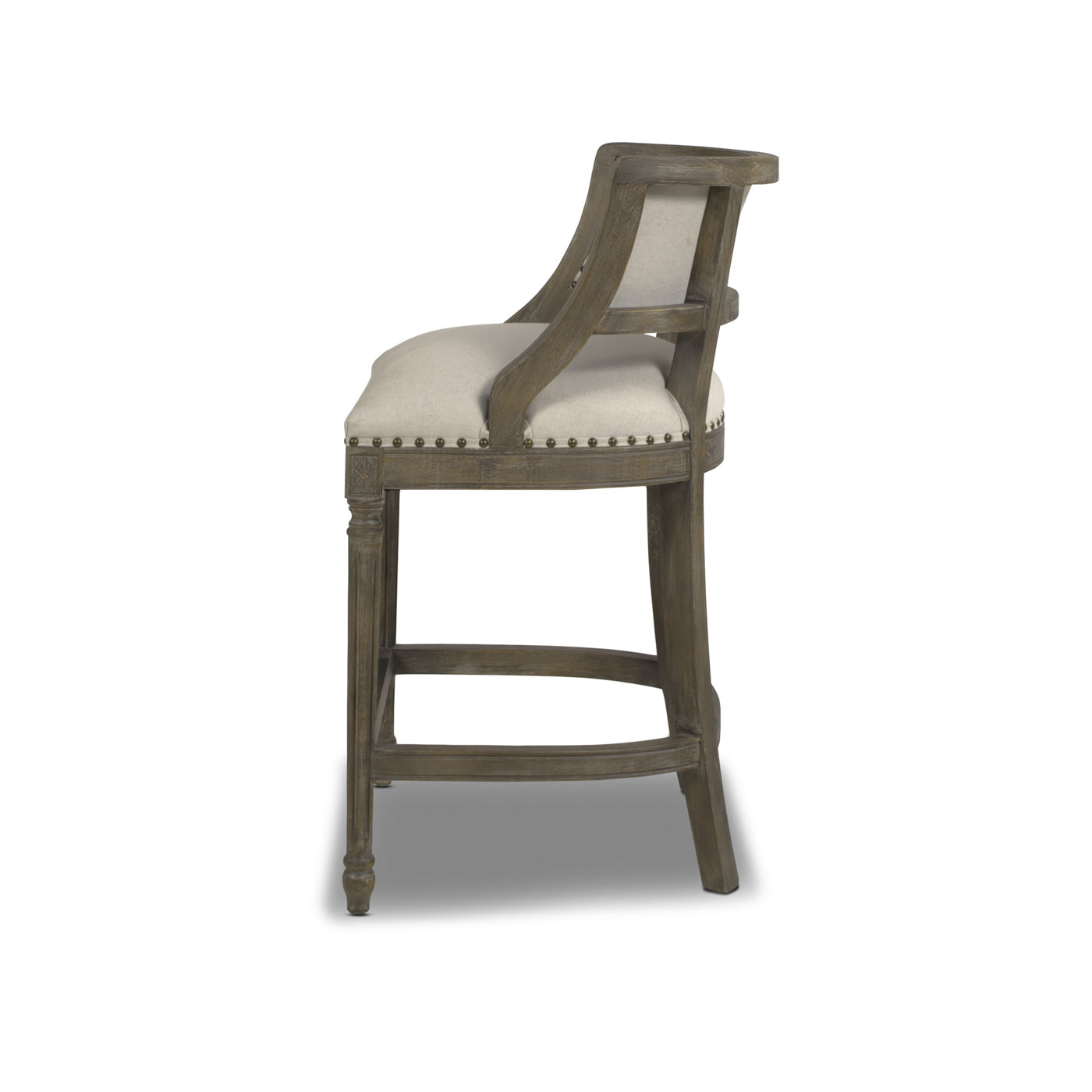 Paris 26.5 Farmhouse Counter Height Bar Stool With Backrest, Light Beige Linen Beige Foam Linen