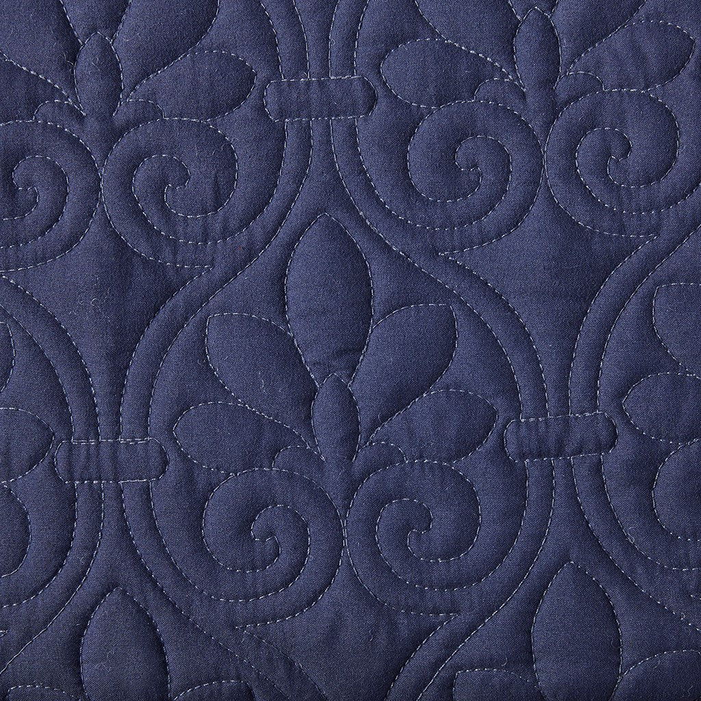 3 Piece Split Corner Pleated Quilted Bedspread Navy Queen Navy Polyester