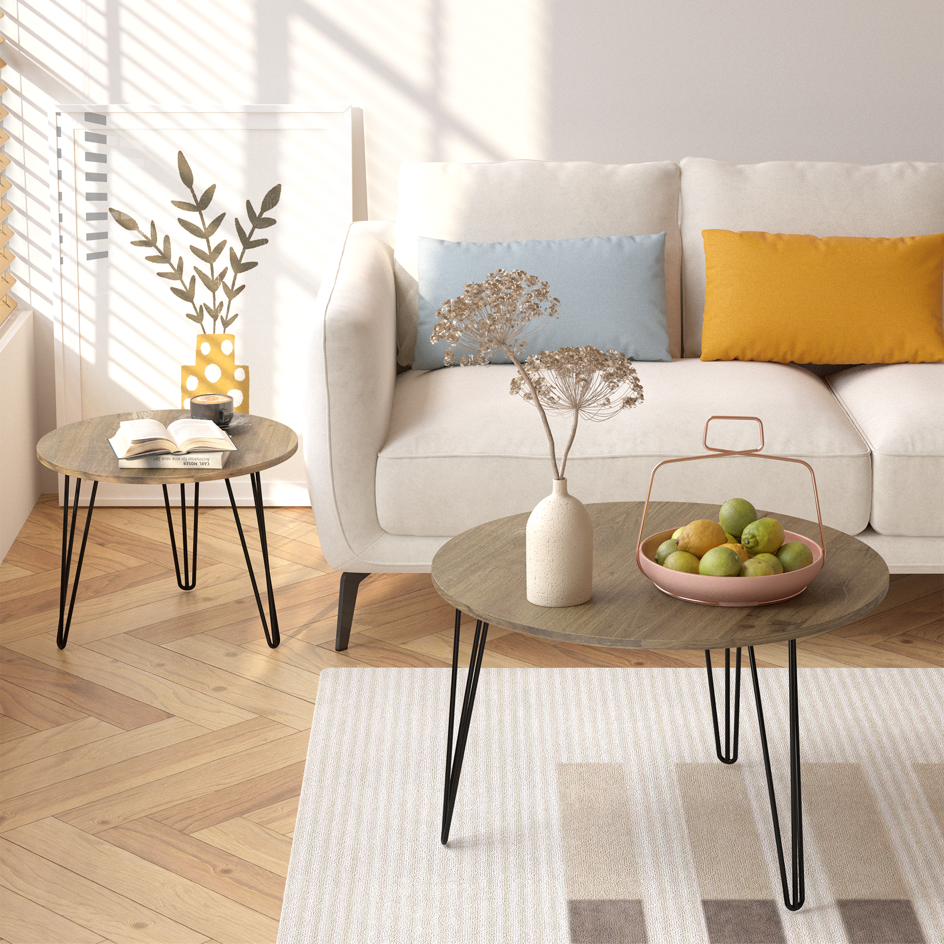 27.56'' Round Nesting Coffee Table Set Of 2, Circular Nesting End Table Set, Round Wooden Tabletop, And Sturdy Metal Base For Living Room, Bedroom, Brown Rustic Brown Round Wood Metal