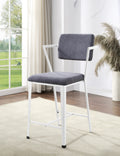 Grey And White Padded Counter Height Chair Set Of 2 Solid Grey White Dining Room Contemporary,Industrial Arm Chair Solid Back Set Of 2 Fabric Metal