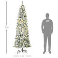 Homcom 7.5Ft Pre Lit Snow Flocked Slim Douglas Fir Artificial Christmas Tree With Realistic Branches, 350 Led Lights And 641 Tips Green Pvc