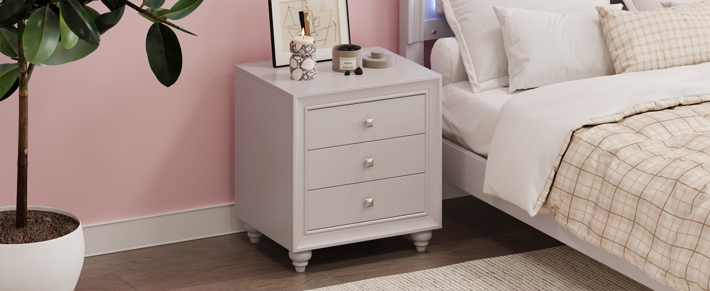 Modern Style Nightstand With 3 Drawers, Bed Side Table, End Table For Bedroom Living Room, Cream Grey Cream Grey Wood